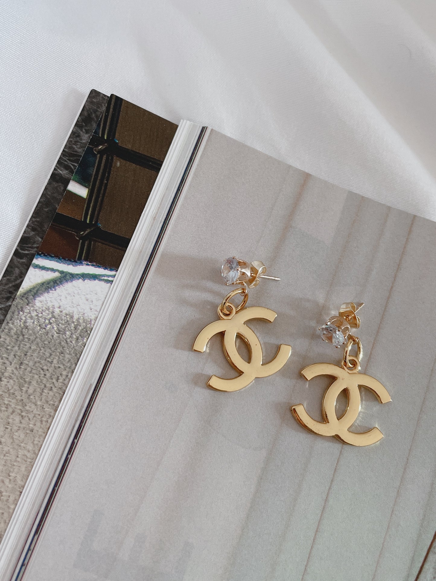 Repurposed Authentic Designer Zipper Pull Gold Plated Drop Earrings