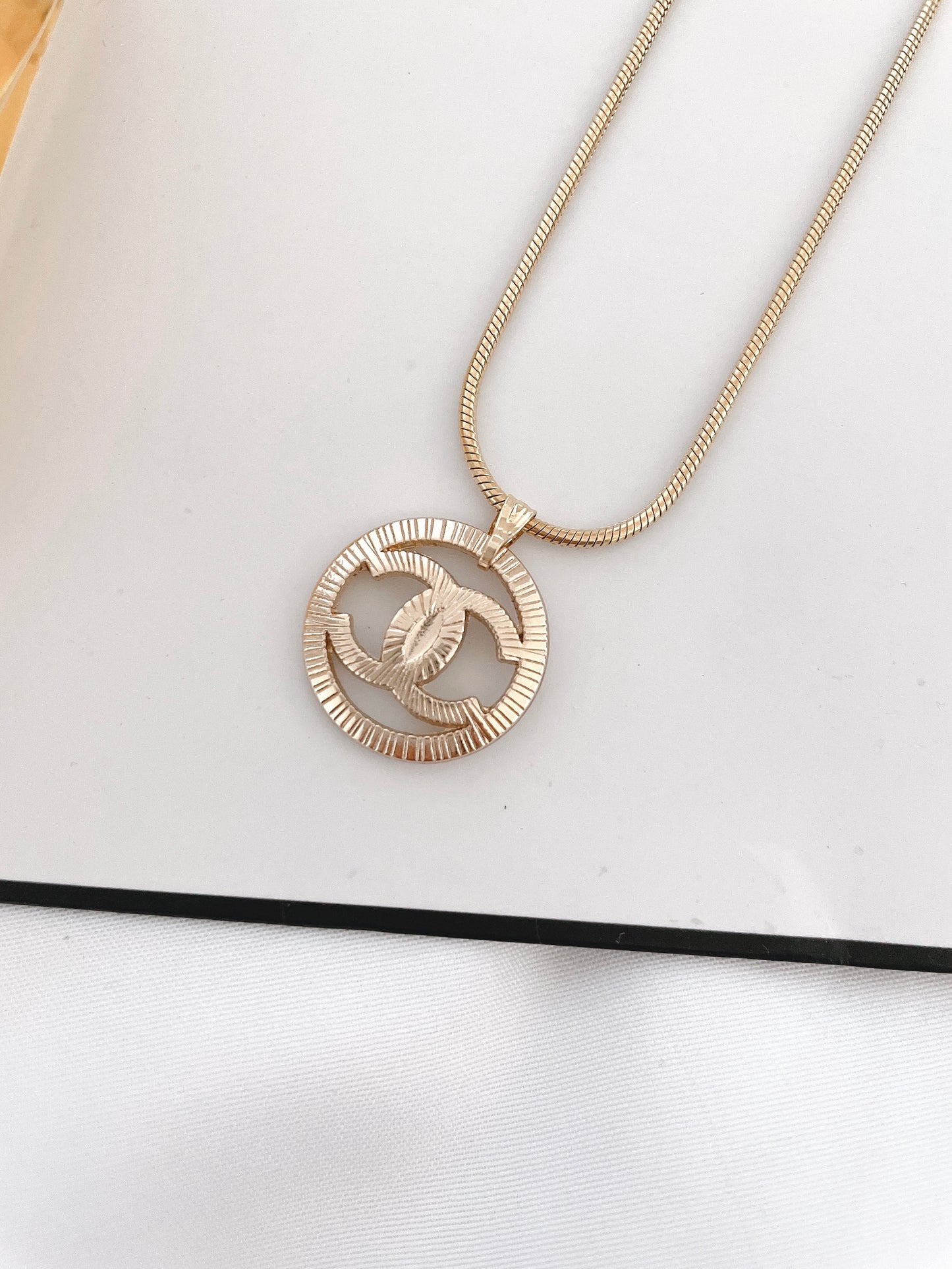 Repurposed Authentic Designer Button Gold Plated Necklace