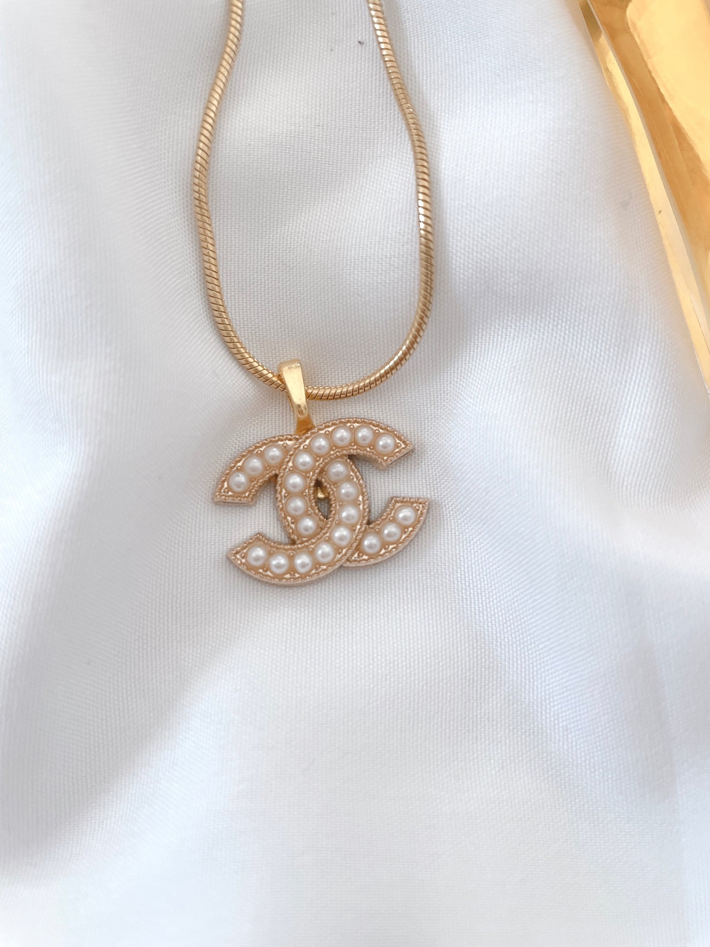 Repurposed Authentic Designer Button Gold Plated Necklace