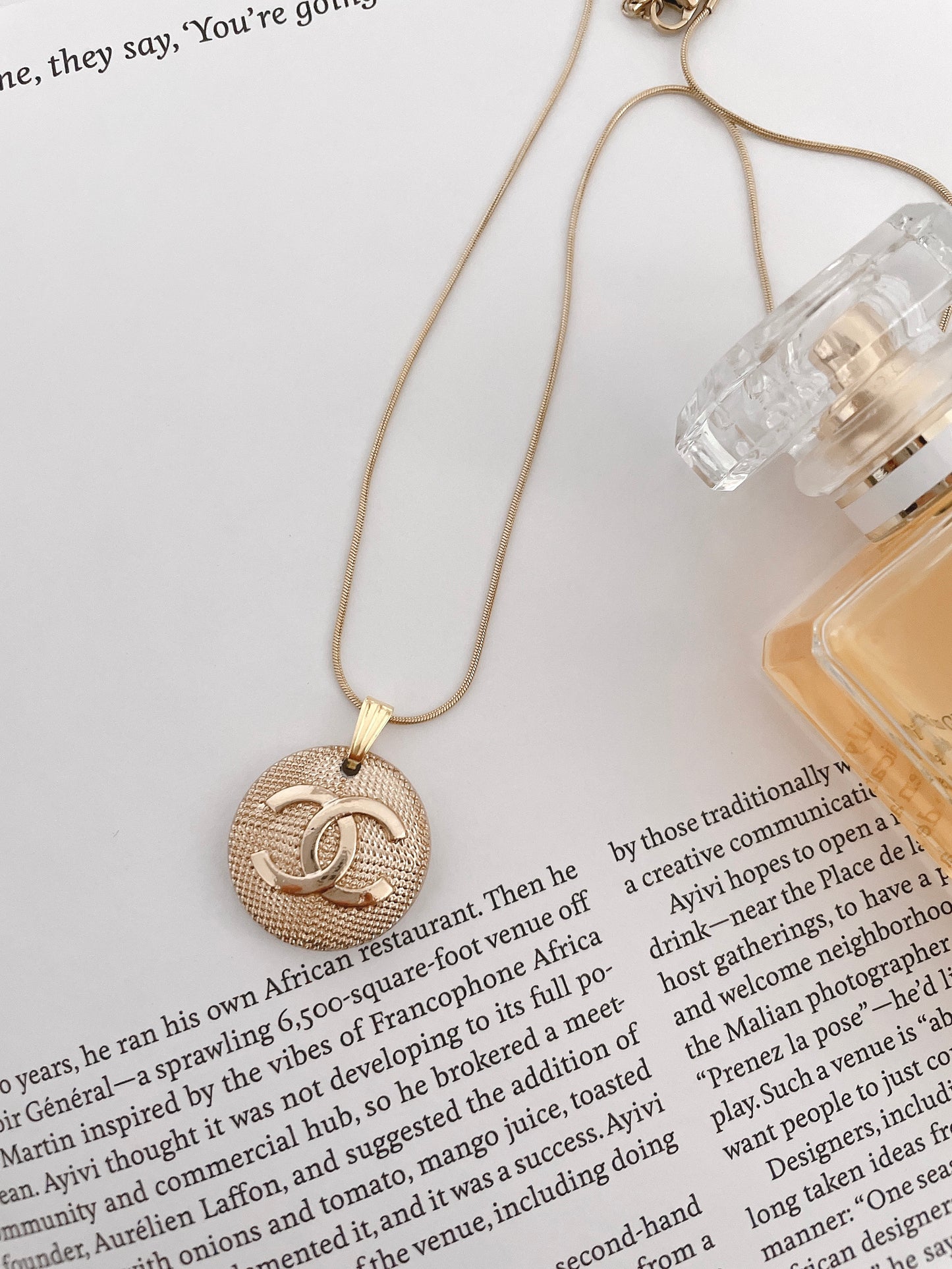 Repurposed Authentic Designer Button Gold Plated Necklace