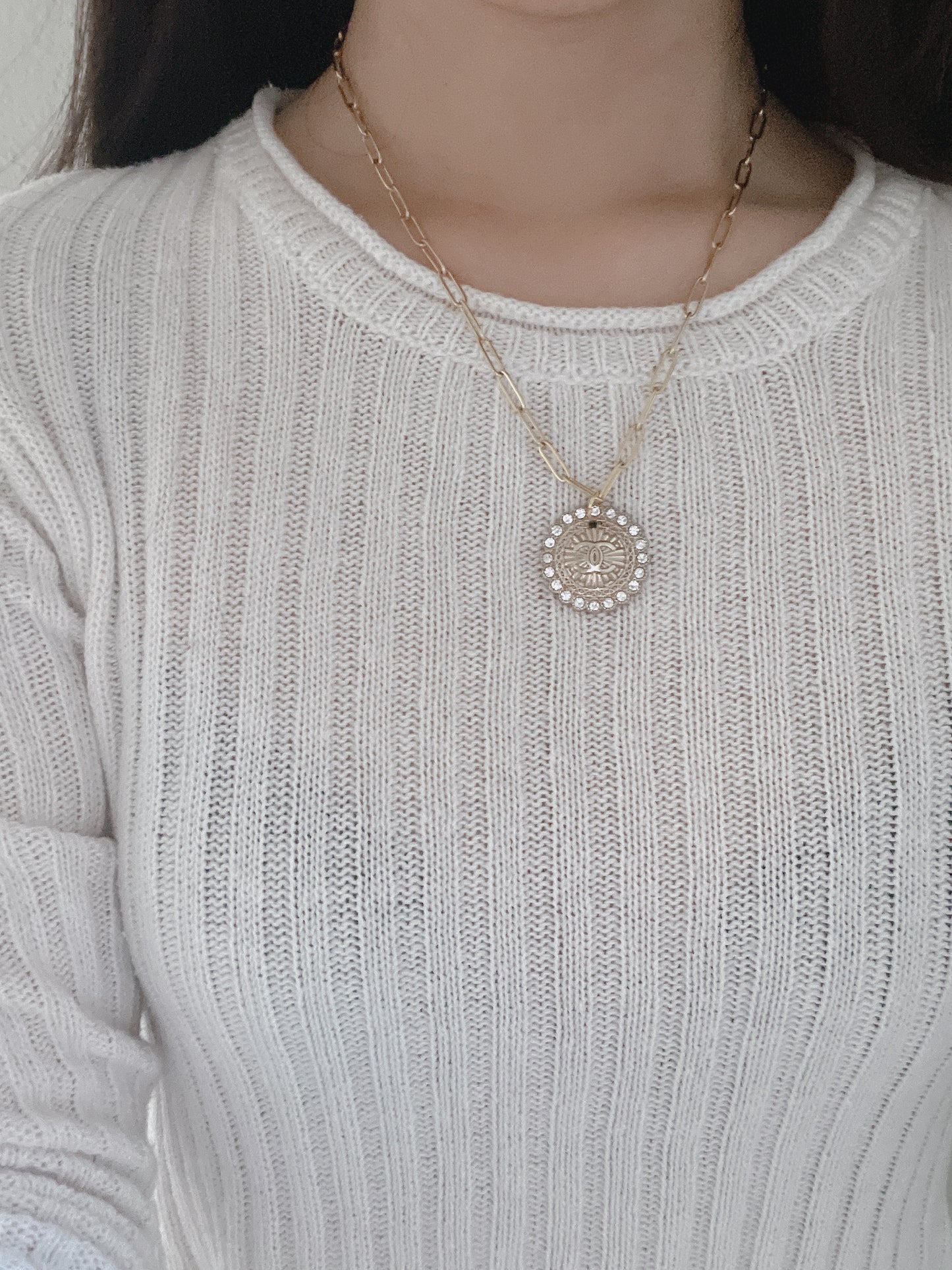 Repurposed Authentic Designer Button Gold Plated Necklace