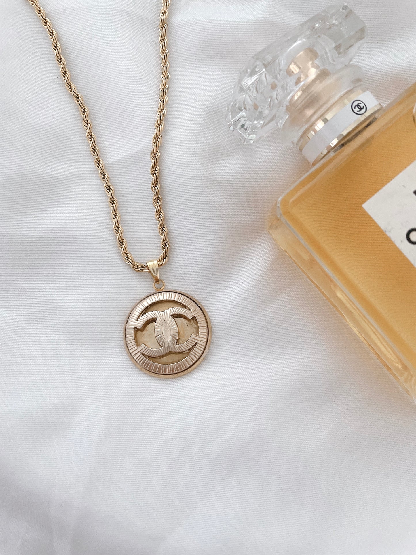 Repurposed Authentic Designer Button Gold Plated Necklace