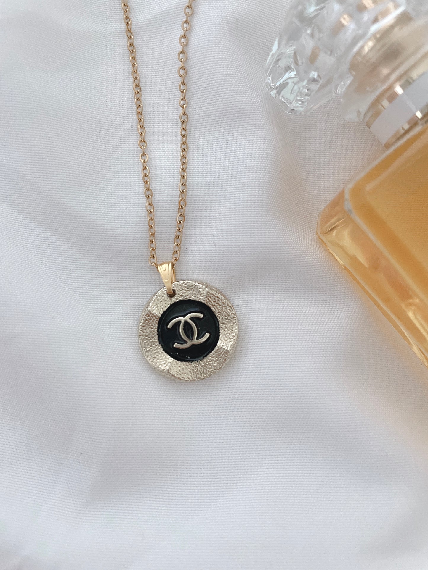 Repurposed Authentic Designer Button Gold Plated Necklace