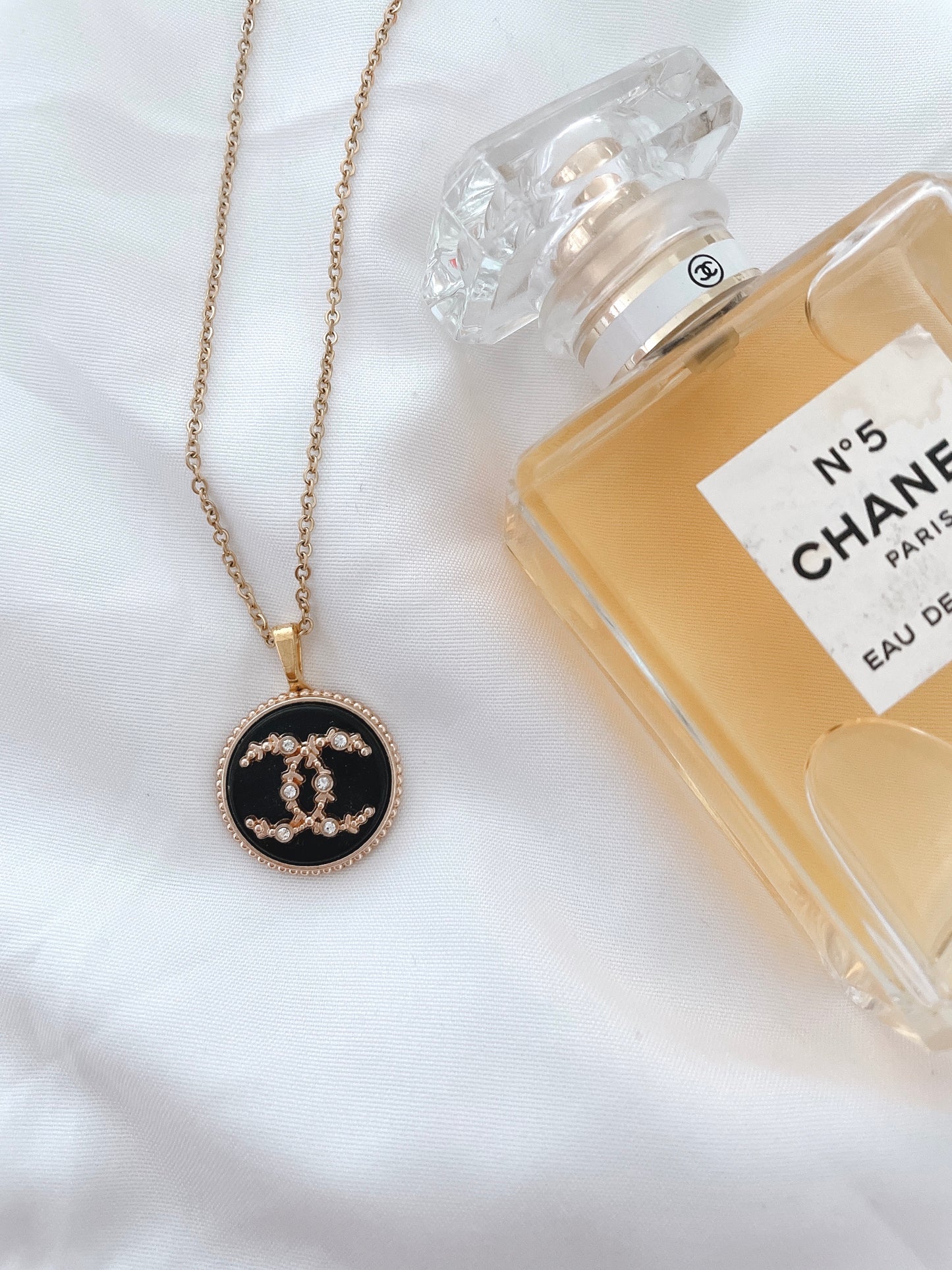 Repurposed Authentic Designer Button Gold Plated Necklace