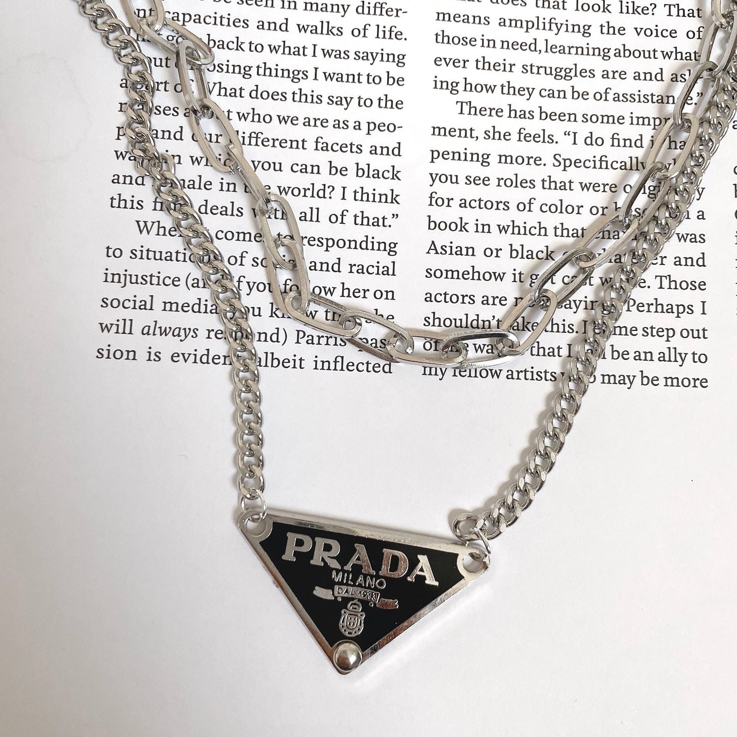 Repurposed Authentic Classic Triangle Logo Tag Layered Necklace
