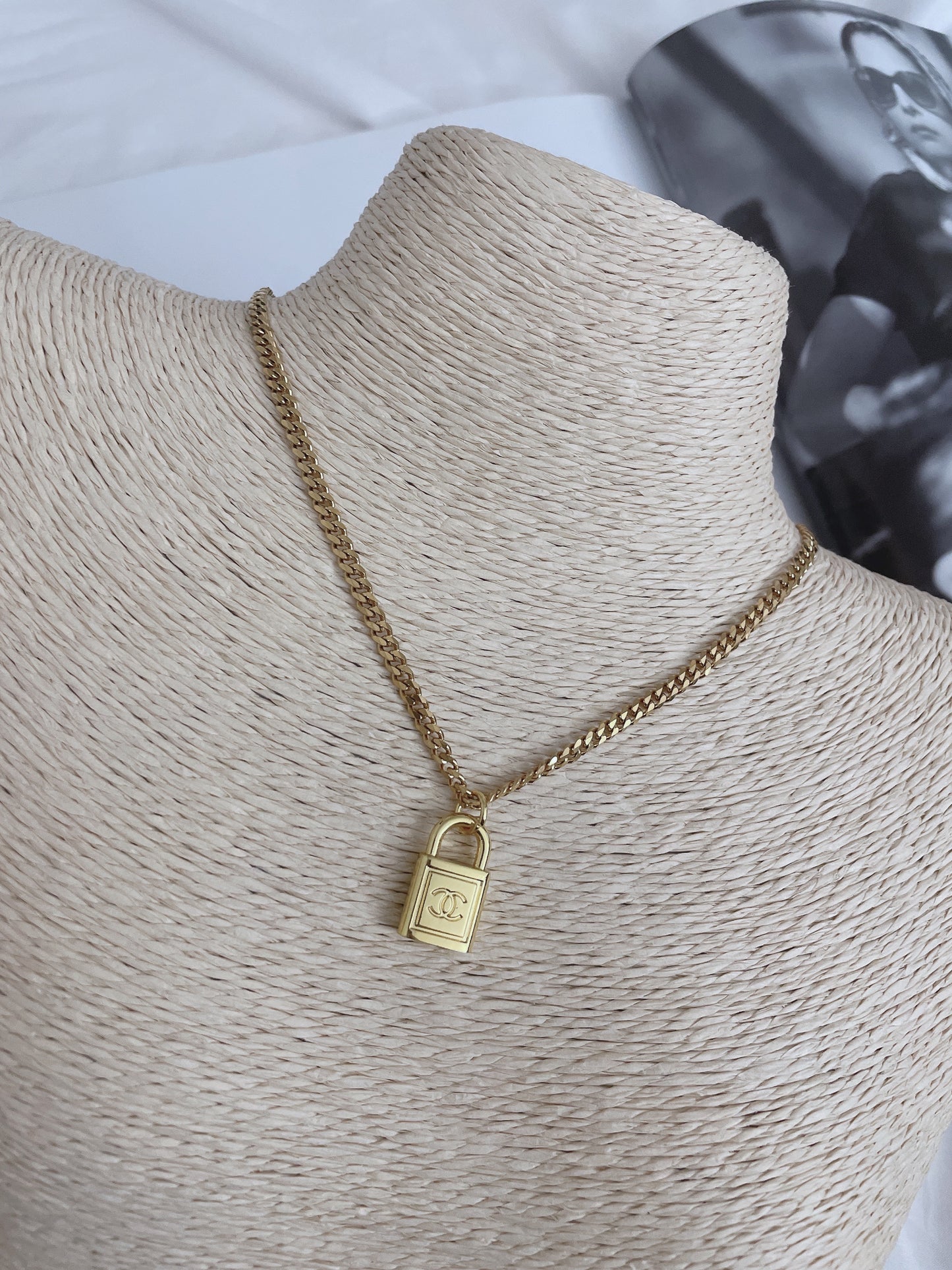 Repurposed Authentic Designer Lock Zipper Pull Gold Plated Necklace