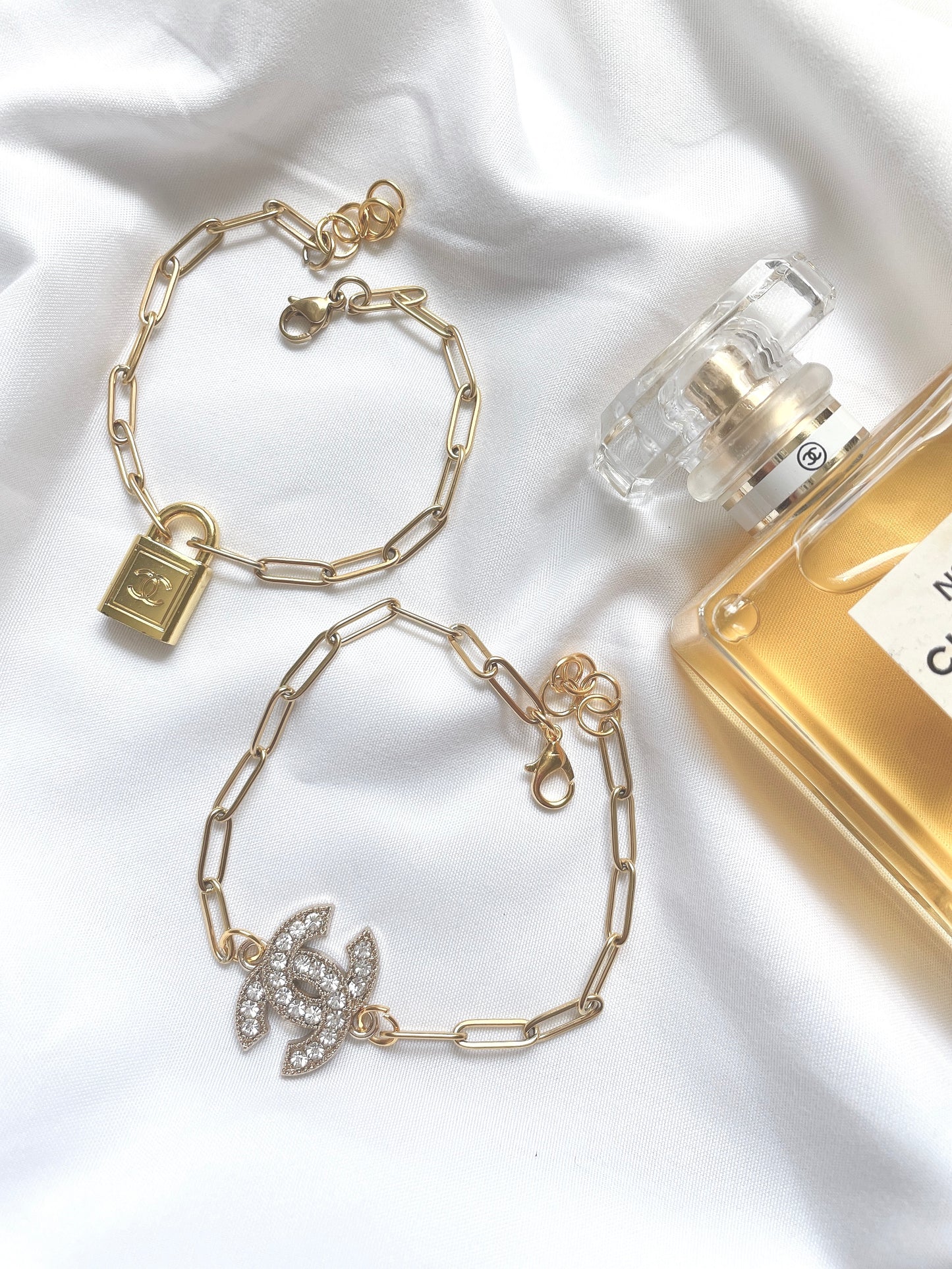 Repurposed Authentic Designer Lock Zipper Pull Gold Plated Bracelet