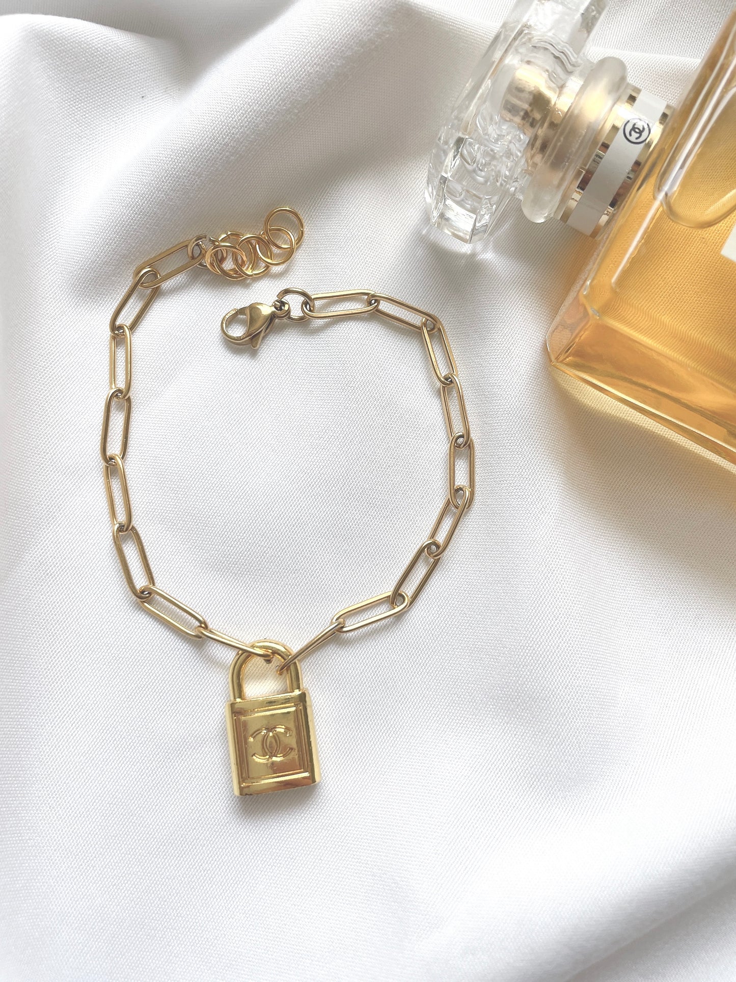 Repurposed Authentic Designer Lock Zipper Pull Gold Plated Bracelet