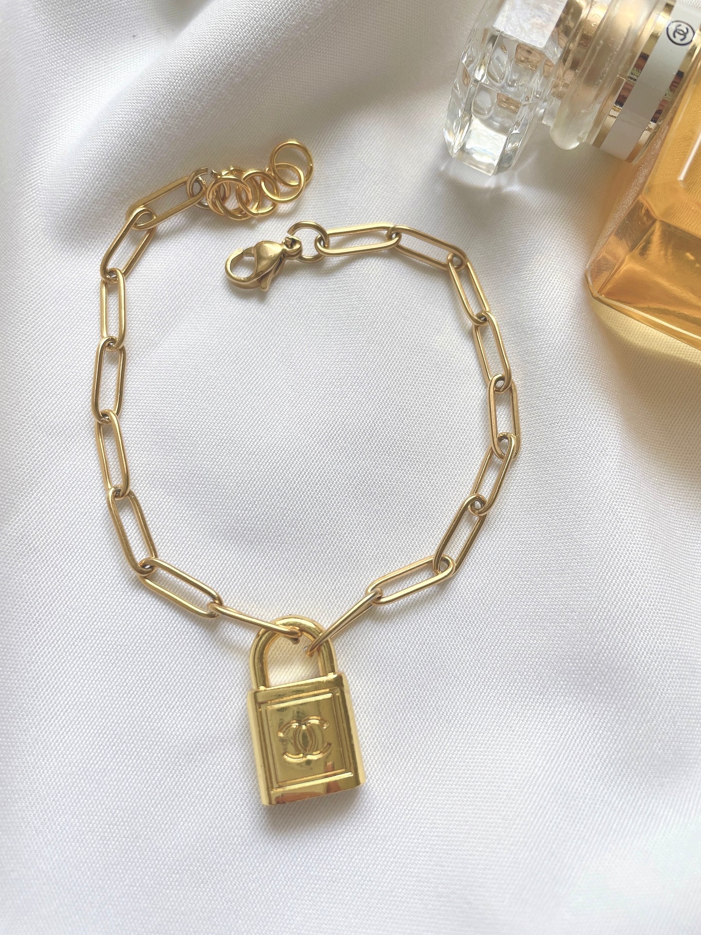 Repurposed Authentic Designer Lock Zipper Pull Gold Plated Bracelet