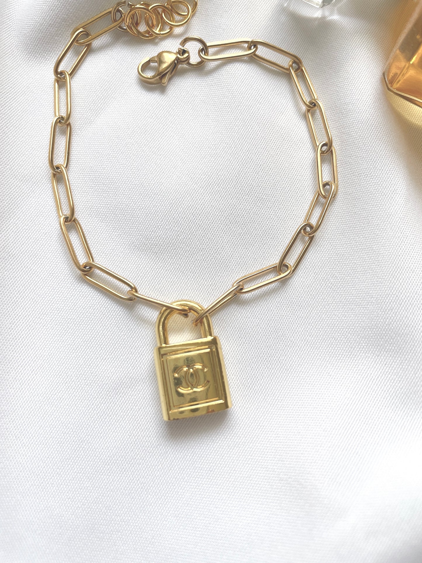 Repurposed Authentic Designer Lock Zipper Pull Gold Plated Bracelet