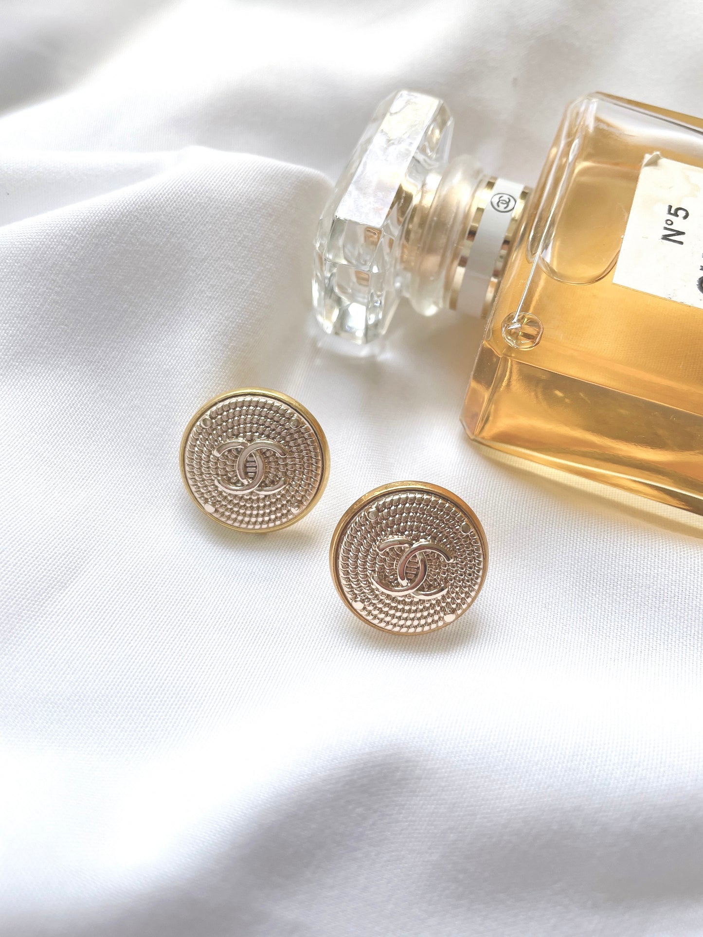 Repurposed Authentic Designer Button Gold Plated Earrings