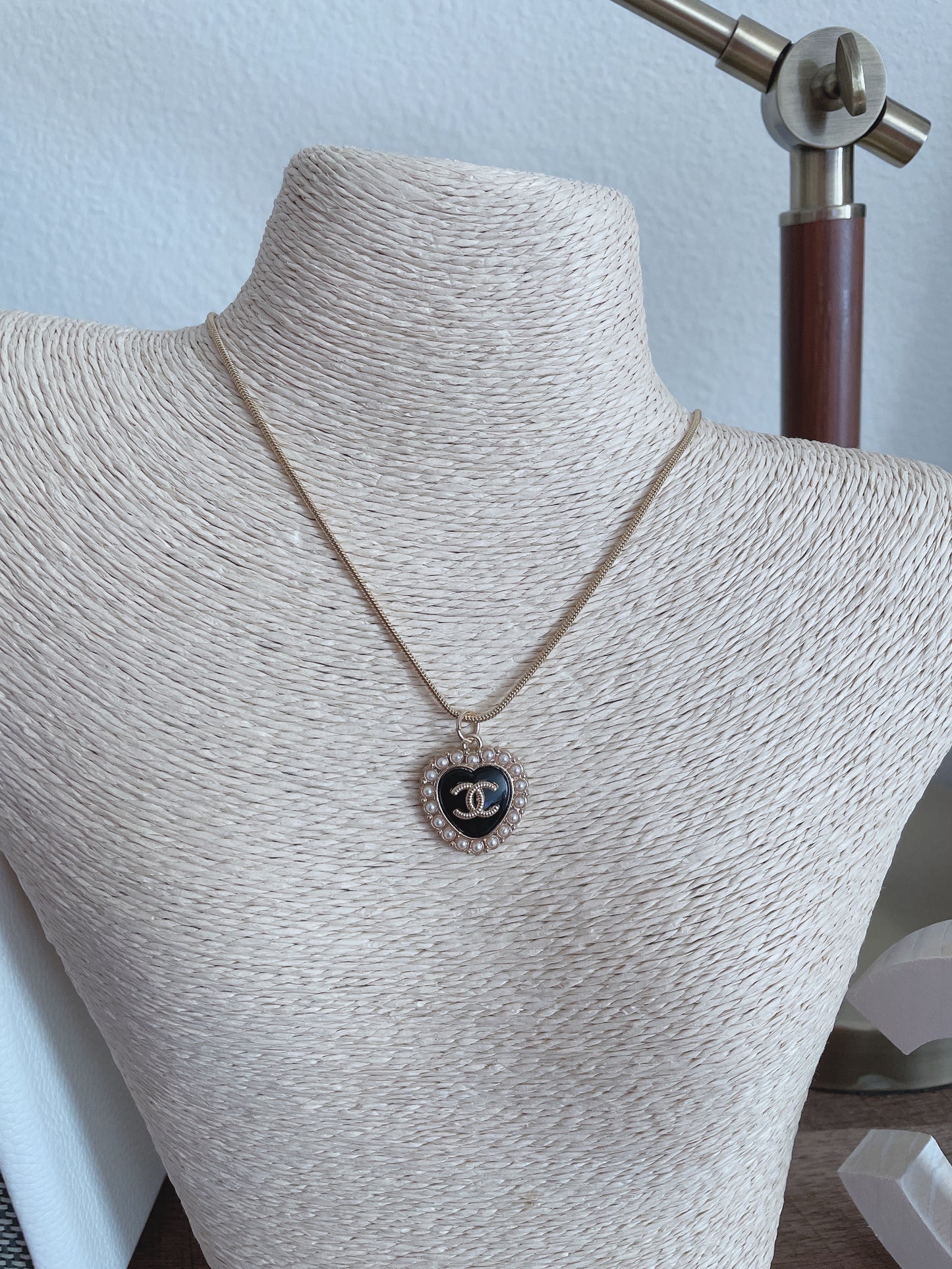 Repurposed Authentic Designer Black Heart Zipper Pull Gold Plated Necklace