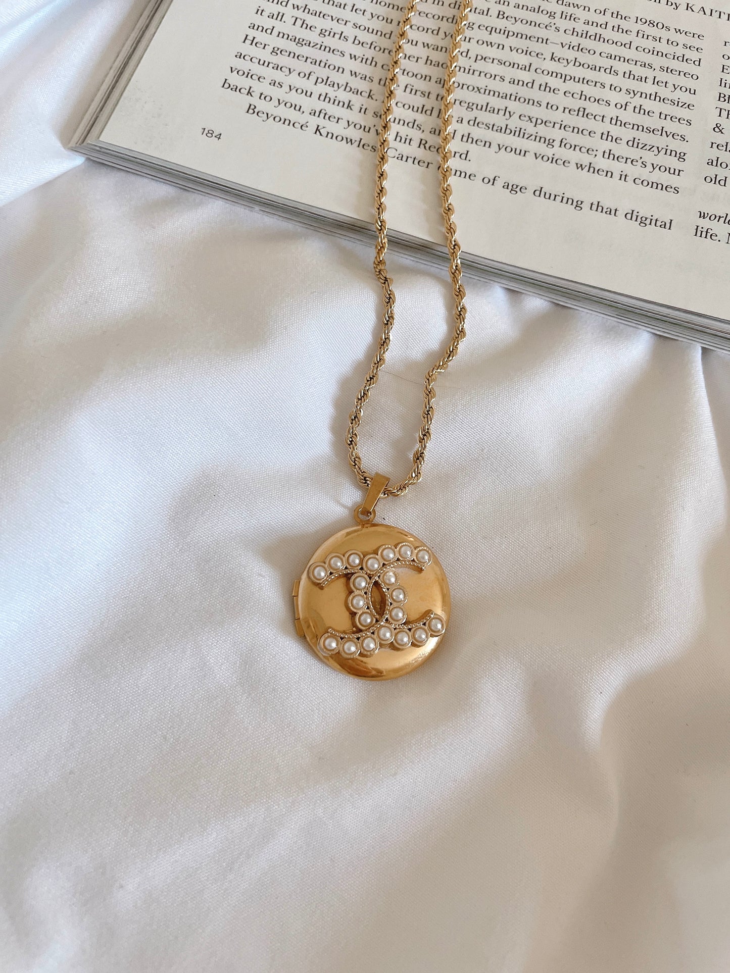 Repurposed Authentic Designer Button Gold Plated Locket Necklace