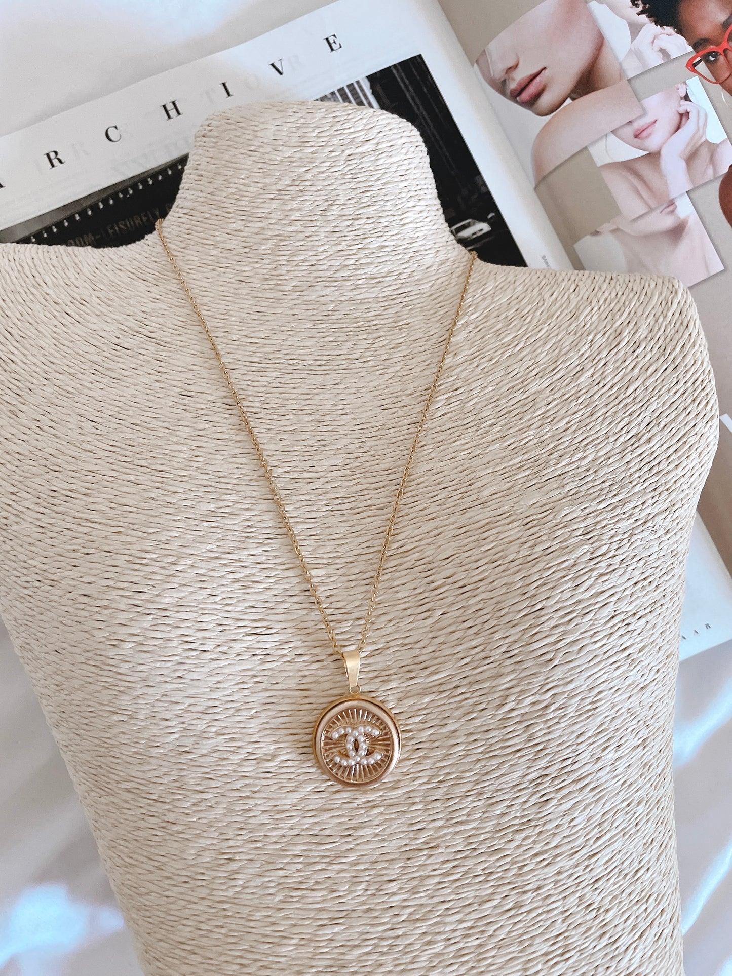 Repurposed Authentic Designer Button Gold Plated Necklace