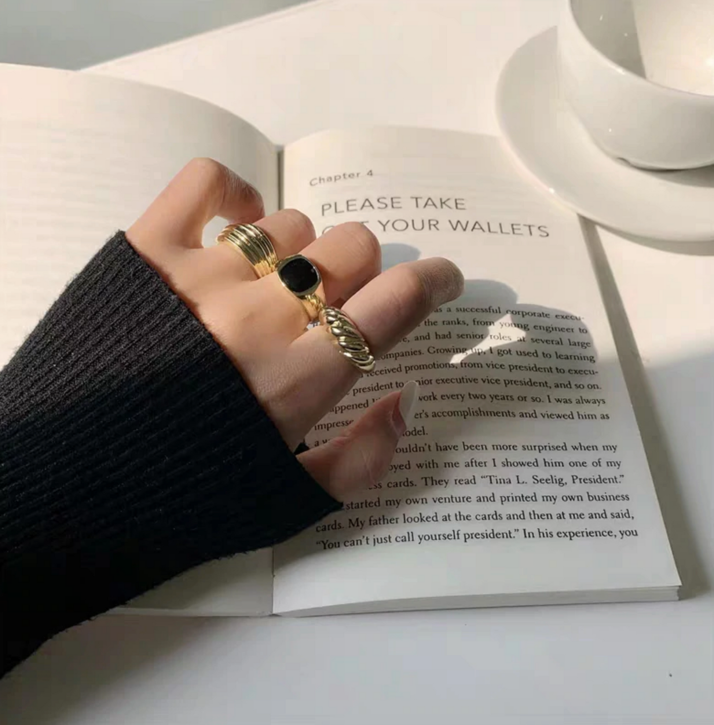 Dome Croissant Adjustable Statement Minimalist Twisted Cable Textured Gold Plated Ring