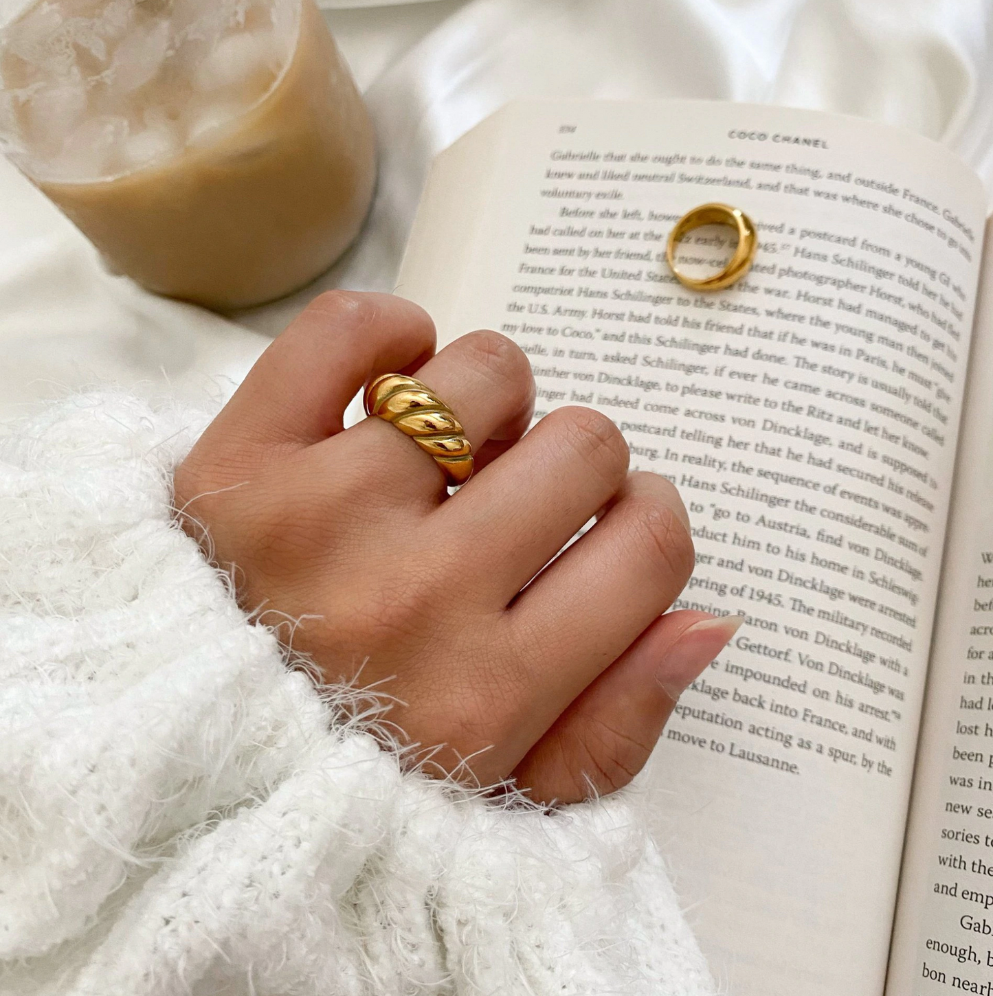 Dome Croissant Adjustable Statement Minimalist Twisted Cable Textured Gold Plated Ring