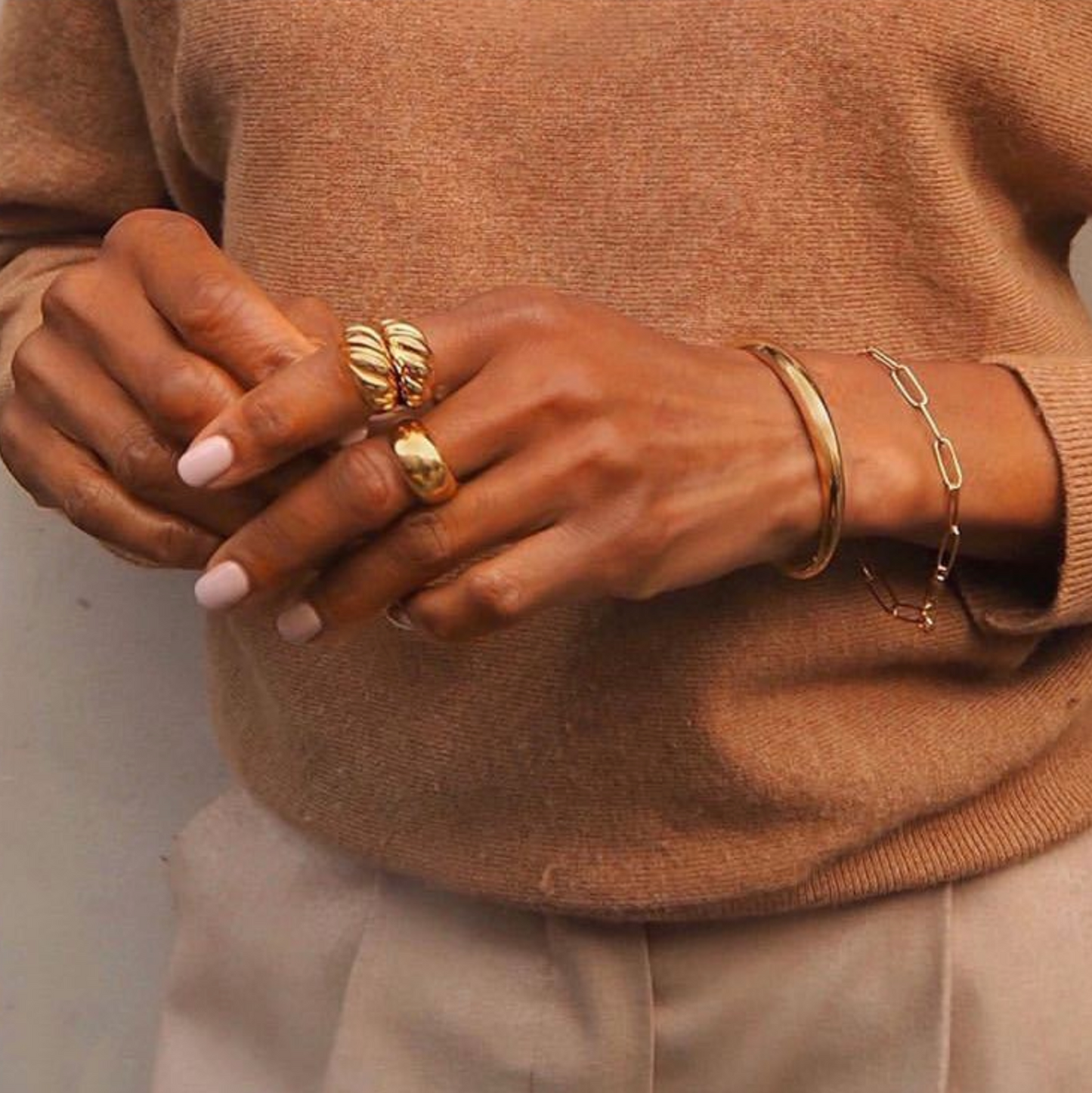 Dome Croissant Adjustable Statement Minimalist Twisted Cable Textured Gold Plated Ring