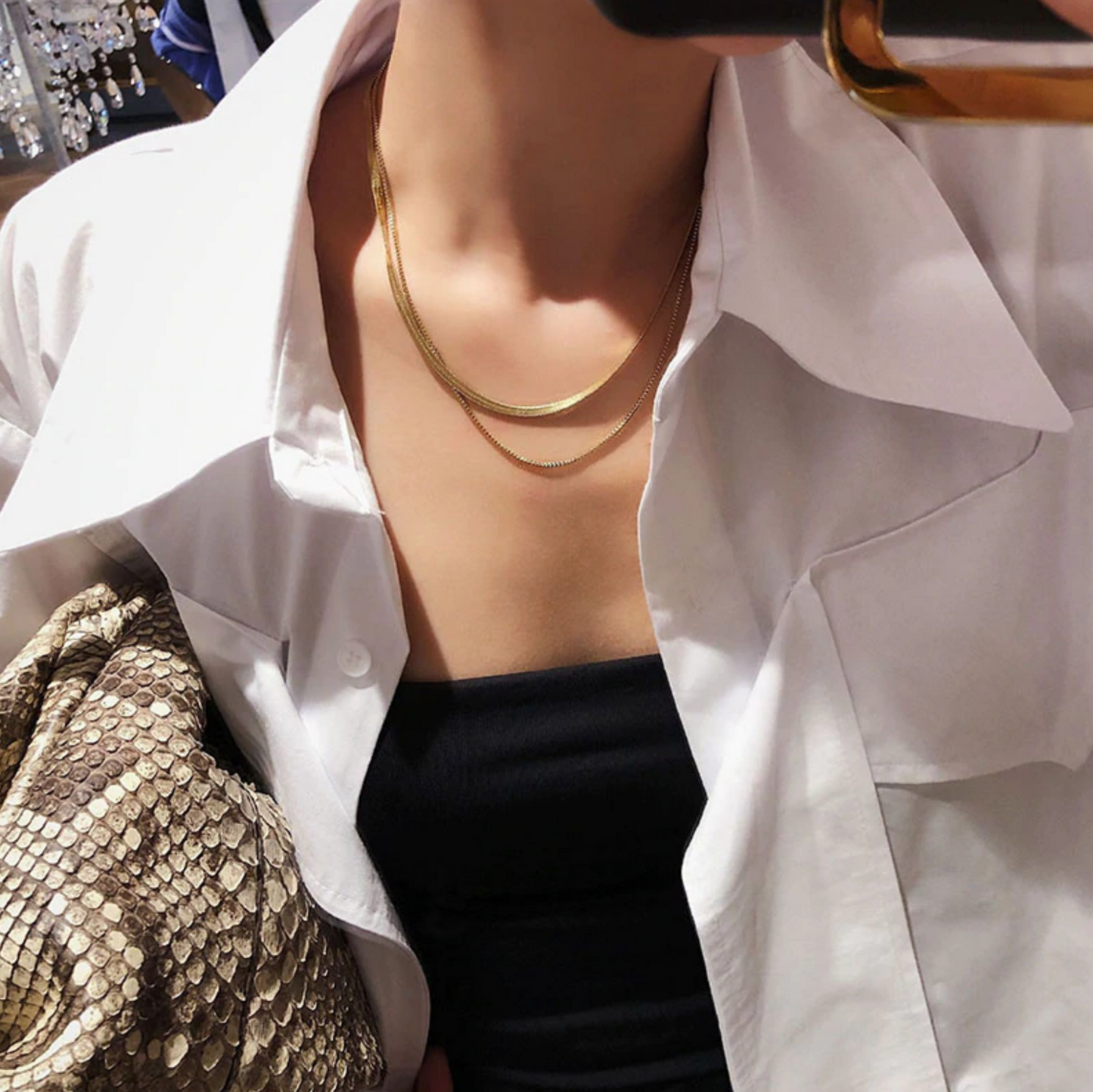 18K Gold Plated Herringbone Snake Chain Double Layered Necklace