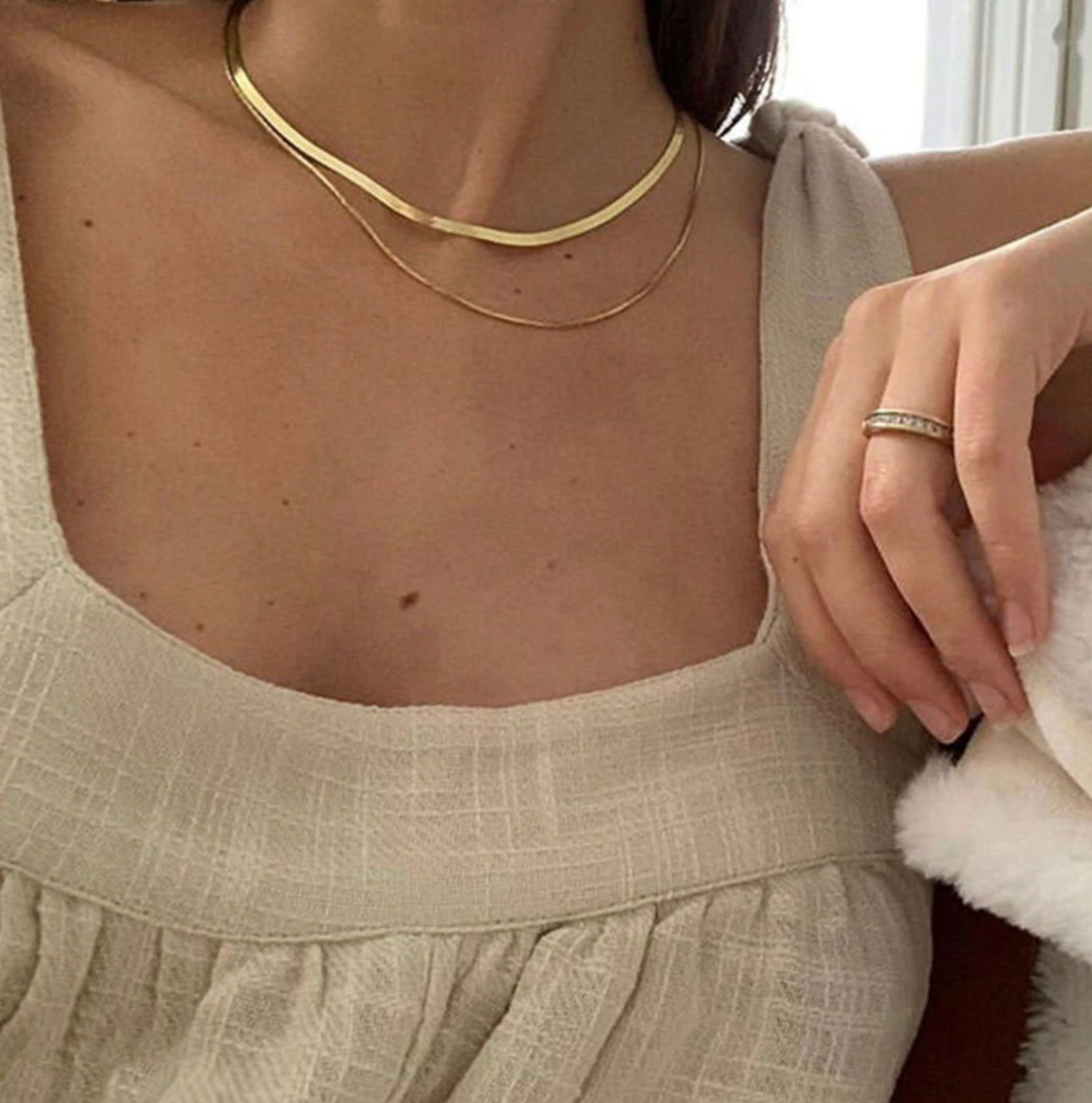 18K Gold Plated Herringbone Snake Chain Double Layered Necklace