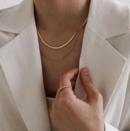 18K Gold Plated Herringbone Snake Chain Double Layered Necklace