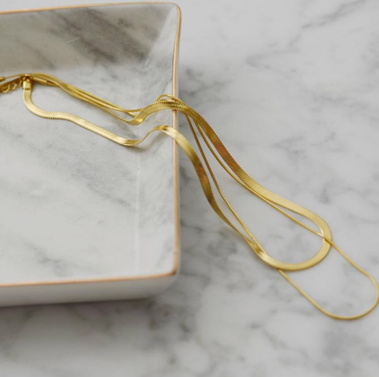 18K Gold Plated Herringbone Snake Chain Double Layered Necklace