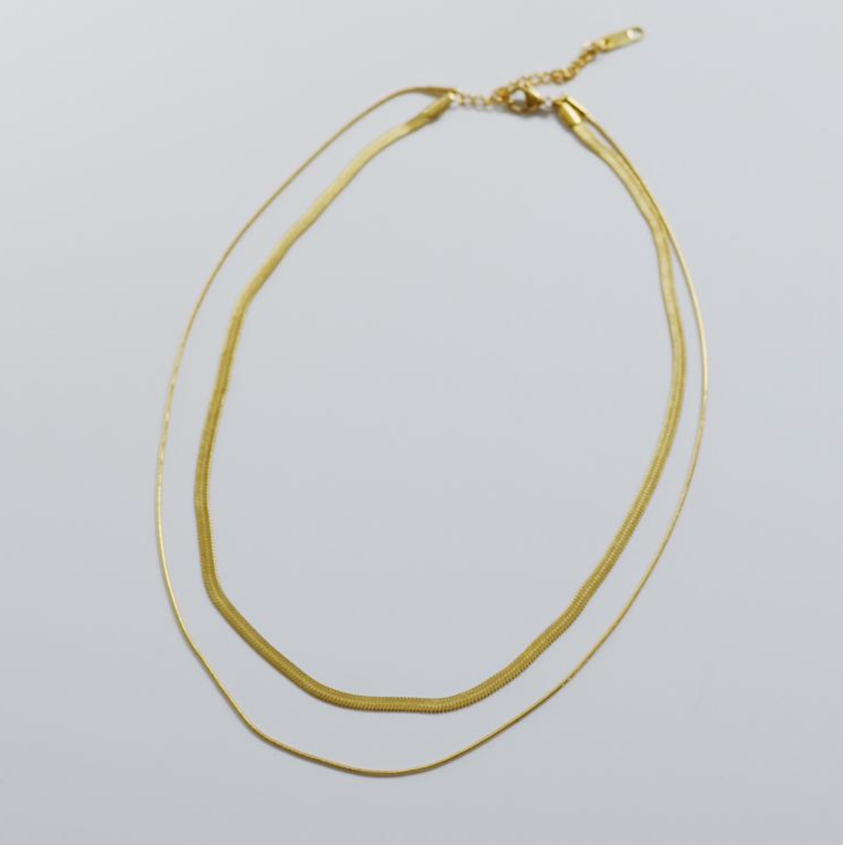 18K Gold Plated Herringbone Snake Chain Double Layered Necklace