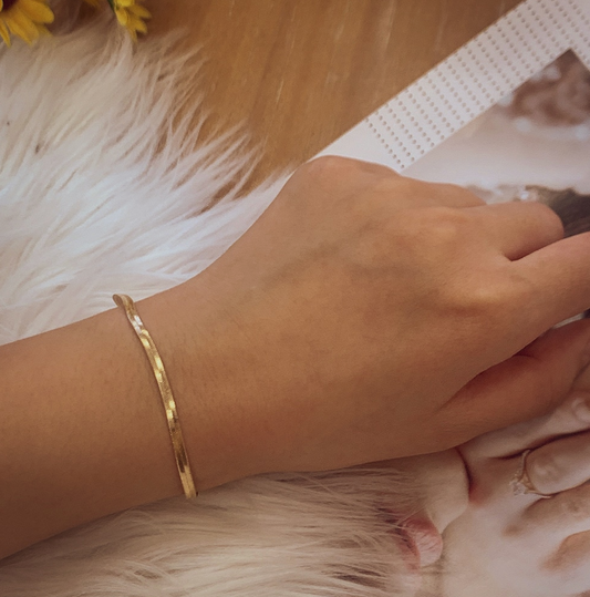 18K Gold Plated Herringbone Bracelet, Snake Chain Bracelet, Minimalist Bracelet