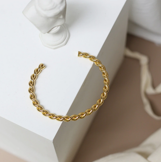 18K Gold Plated Twisted Adjustable Bangle, Minimalist Bracelet