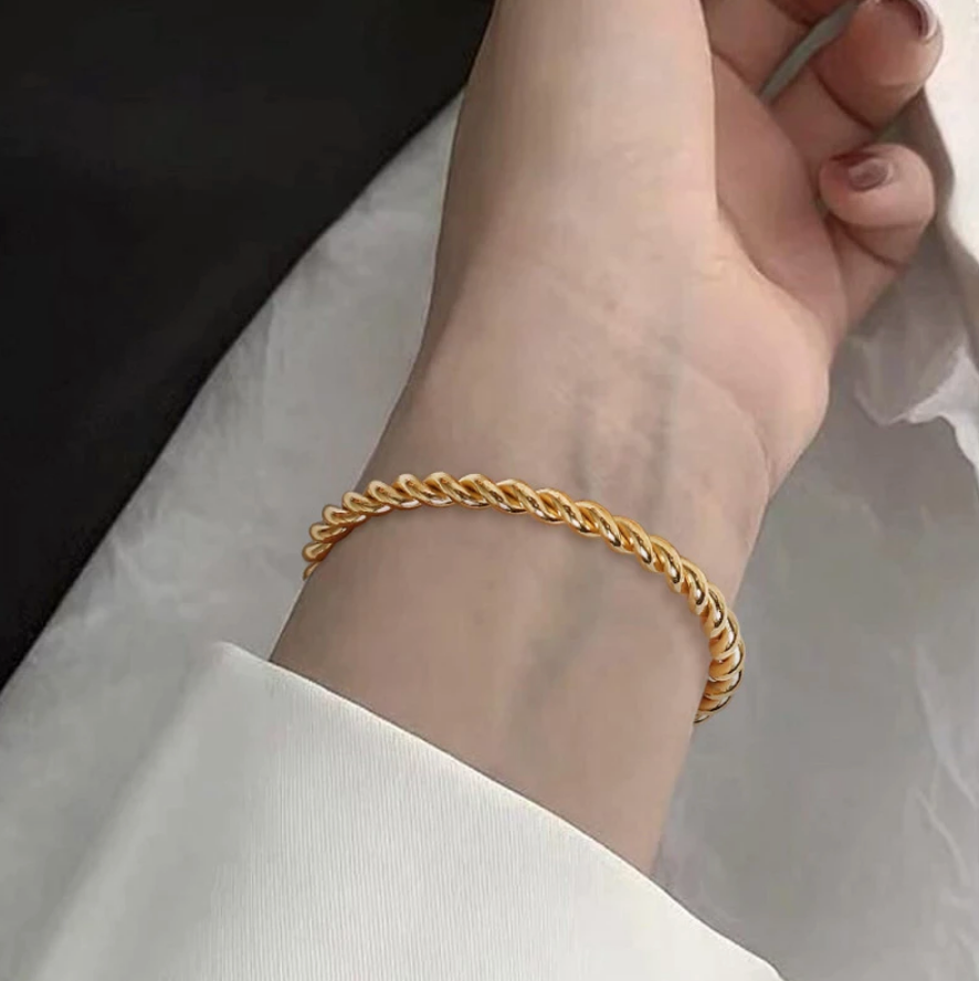 18K Gold Plated Twisted Adjustable Bangle, Minimalist Bracelet