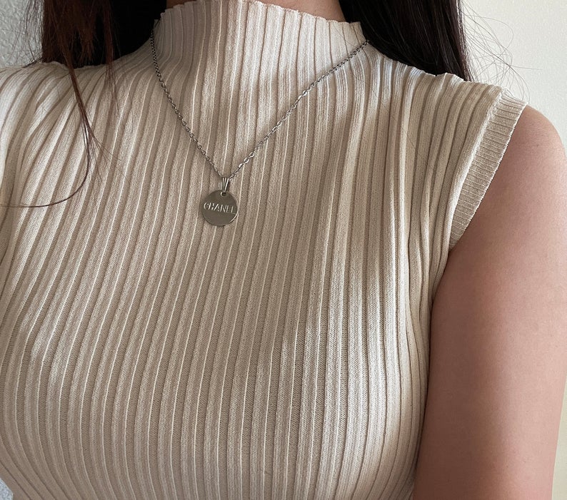 Repurposed Vintage Authentic Designer Button Coin Necklace