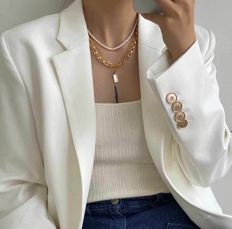 Natural Shell Minimalist Necklace, Gold Plated Fashion Necklace