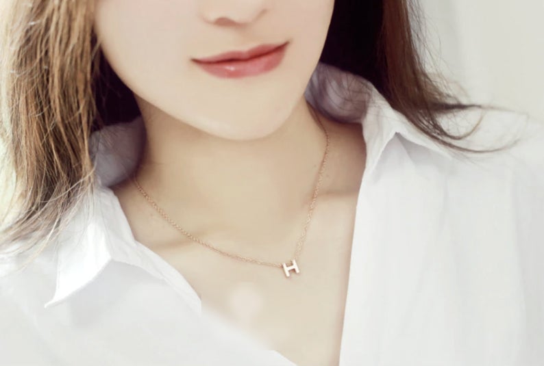 Designer Inspired Initial H Necklace, 18K Gold Plated Stainless Steel Luxury Necklace
