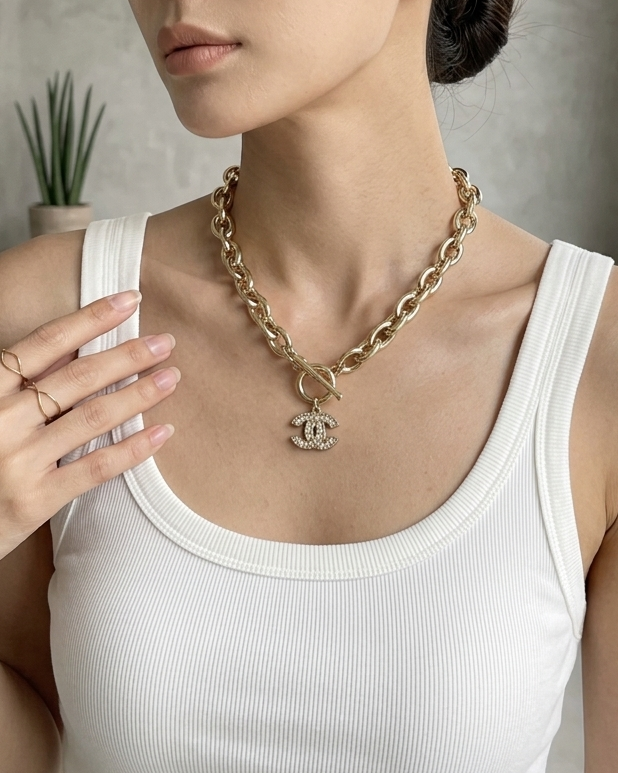 Repurposed Authentic Designer Zipper Pull Gold Plated Necklace