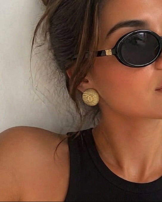 Repurposed Designer Button Gold Plated Stud Earrings  – Upcycled Statement Jewelry for Women