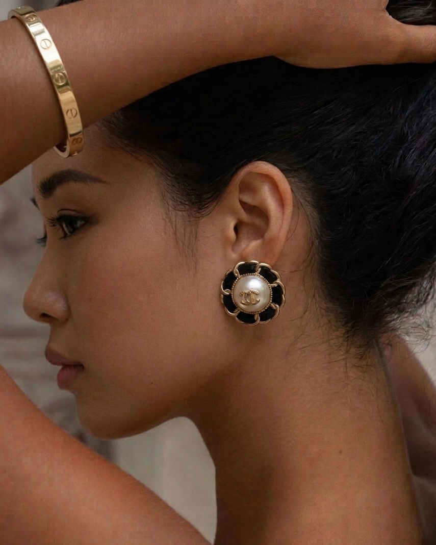 Repurposed Designer Button Gold Plated Earrings – Upcycled Statement Jewelry for Women
