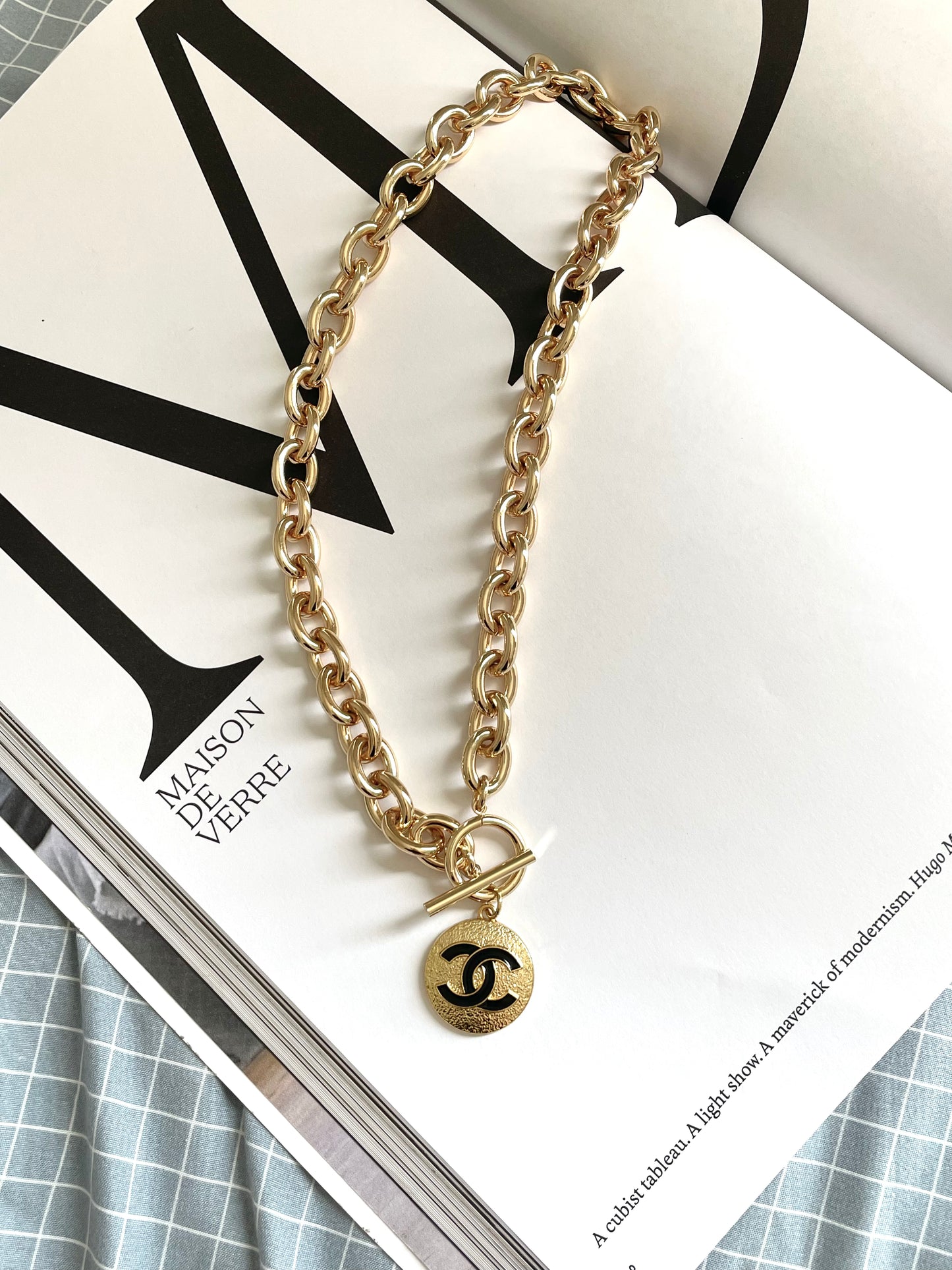 Repurposed Authentic Designer Zipper Pull Gold Plated Necklace