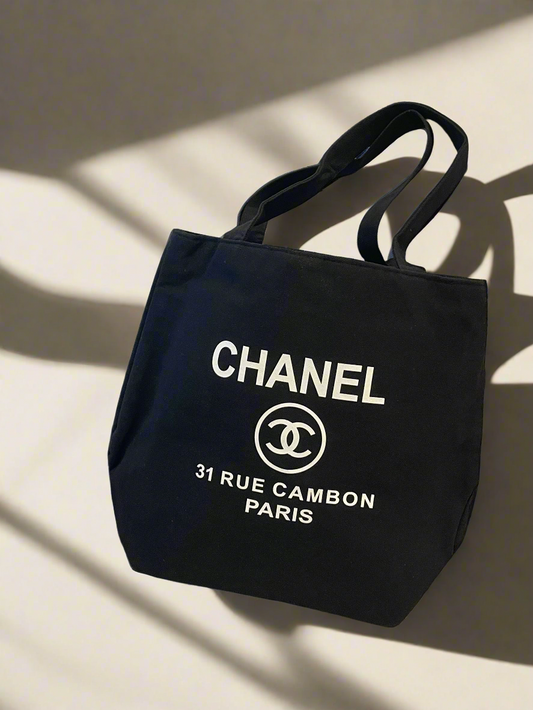 Chanel Novelty Black Tote Bag Canvas, CHANEL TOTE BAG 31 RUE CAMBON PARIS