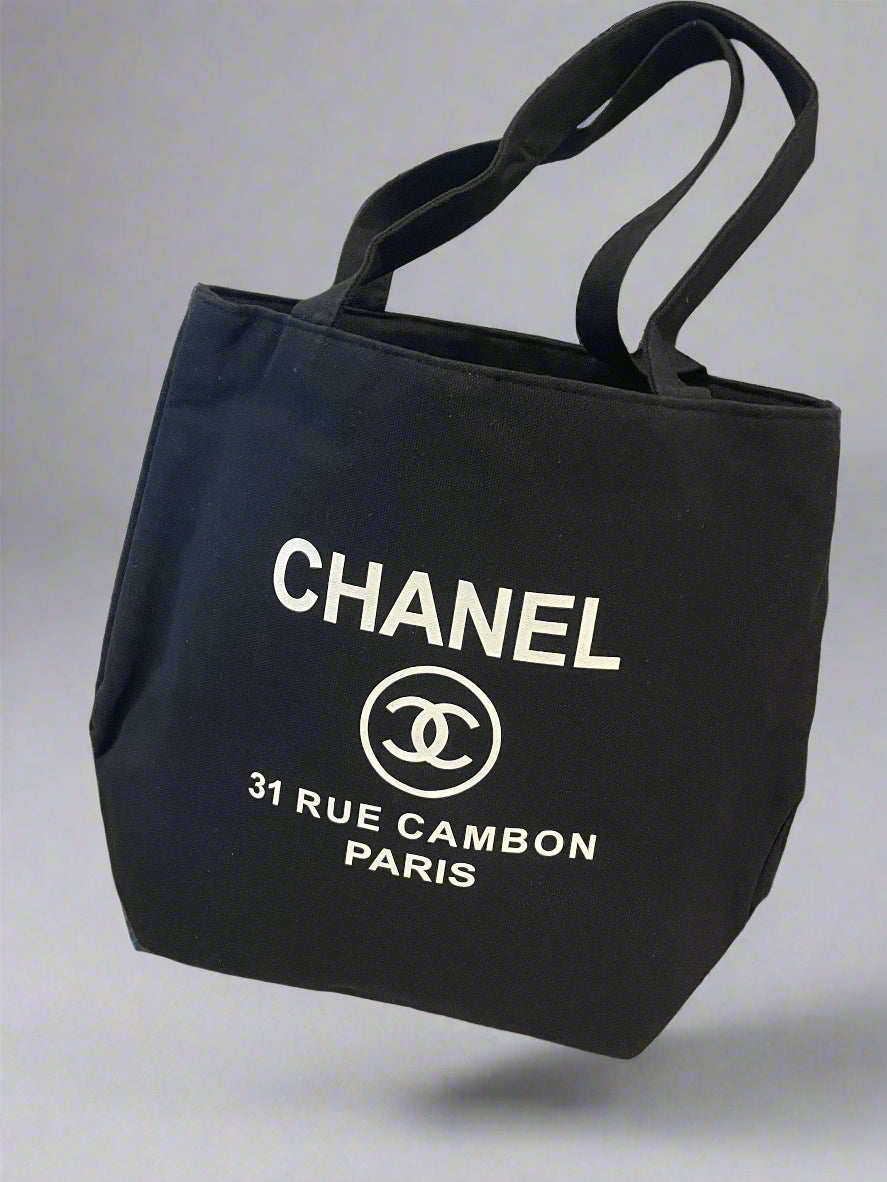 Chanel Novelty Black Tote Bag Canvas, CHANEL TOTE BAG 31 RUE CAMBON PARIS