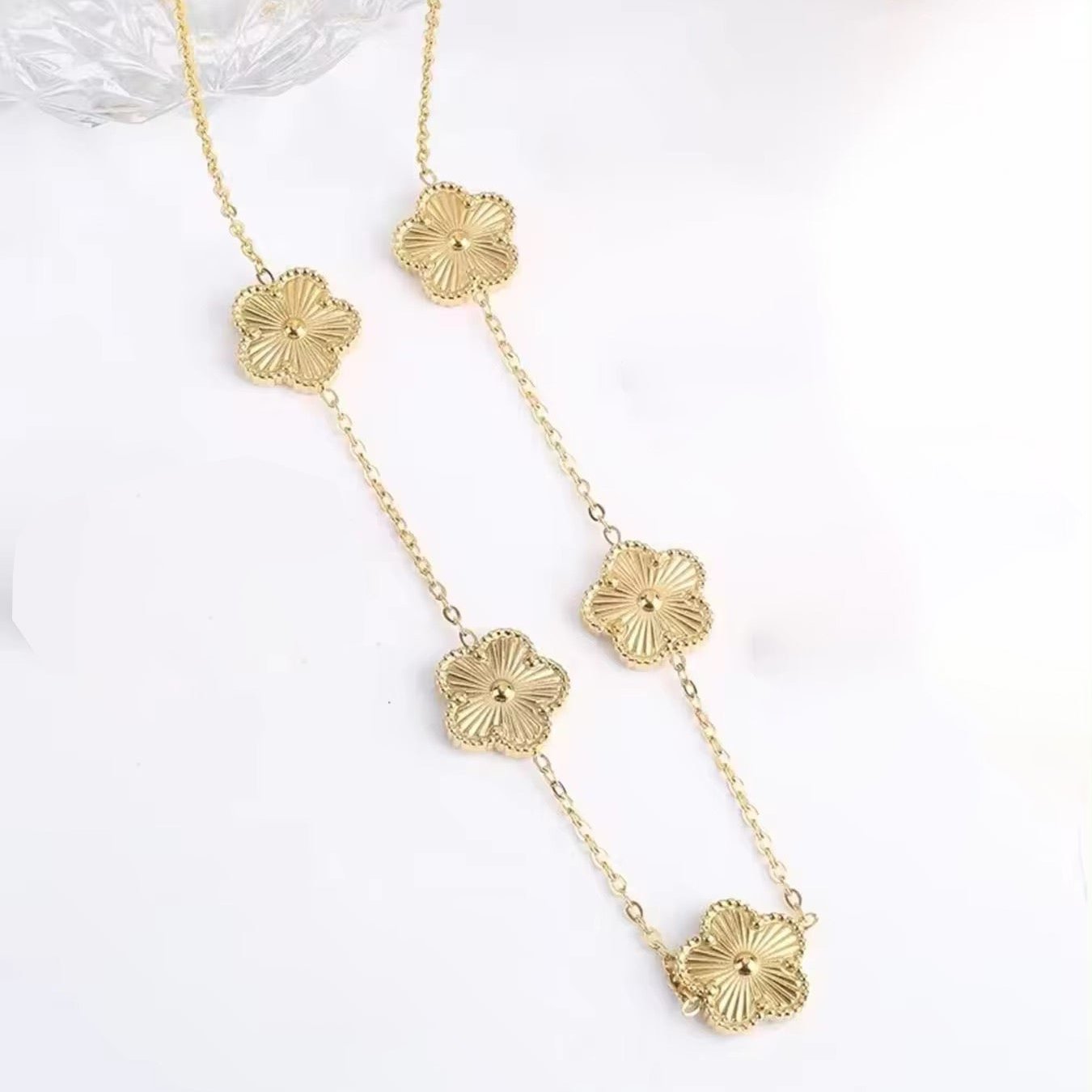 18K Gold and Silver Stainless Steel Adjustable Clover Flower Necklace