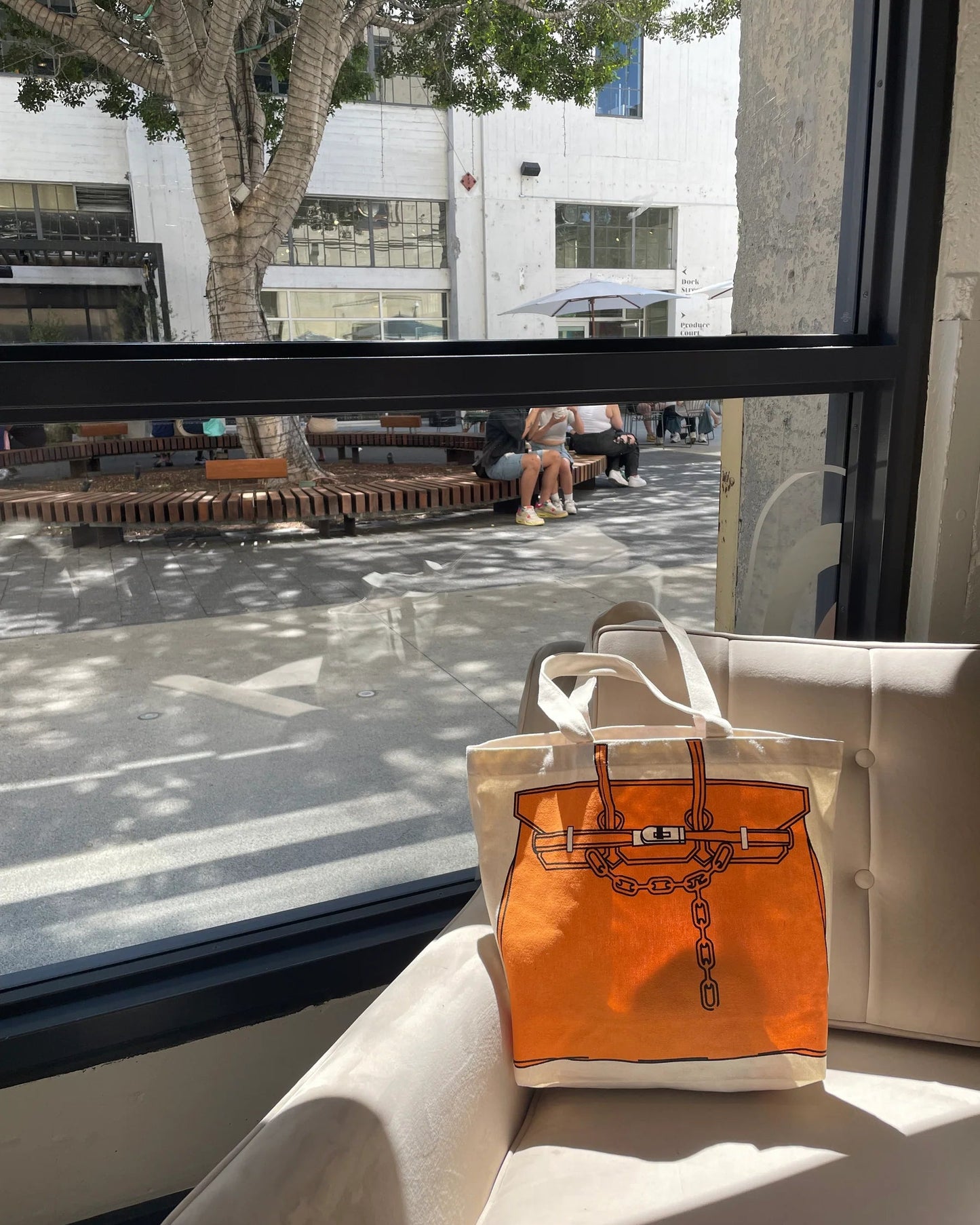 Birkin Inspired Canvas Tote Bag – Drawing Print Shopper, Large Everyday Shoulder Bag