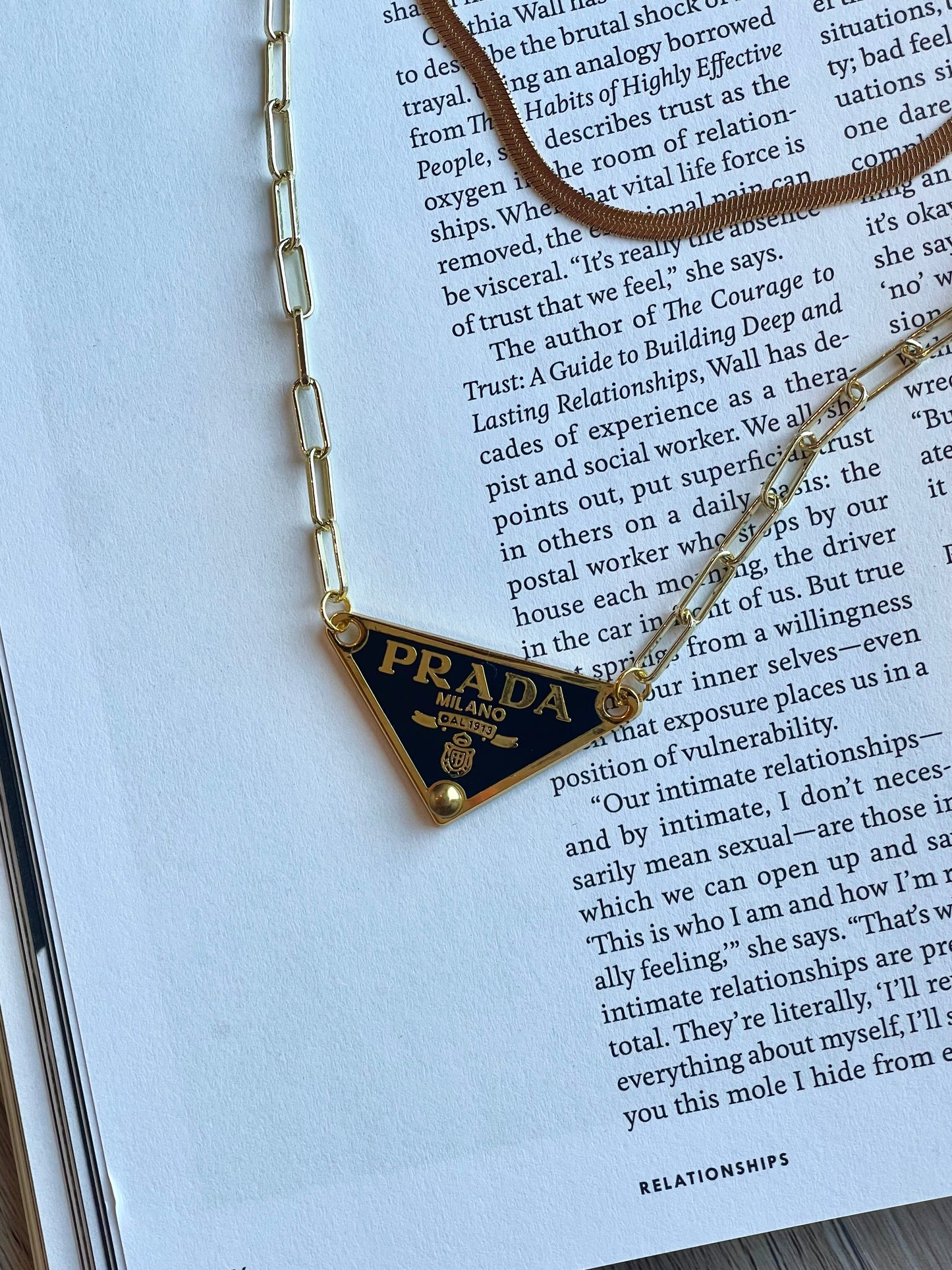 Repurposed Authentic Classic Triangle Logo Tag Layered Necklace (Gold Plated)