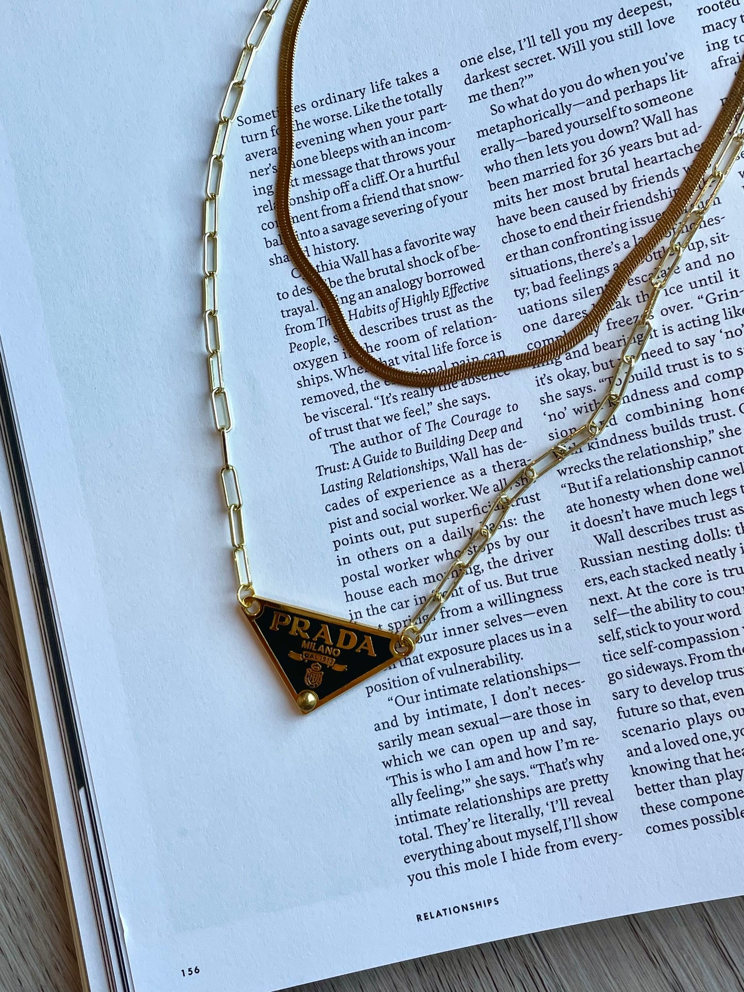 Repurposed Authentic Classic Triangle Logo Tag Layered Necklace (Gold Plated)