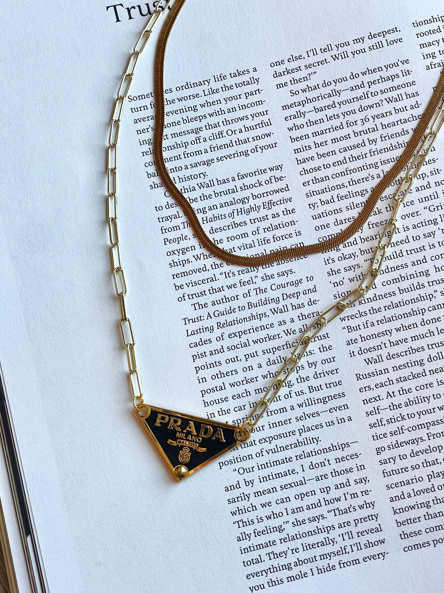 Repurposed Authentic Classic Triangle Logo Tag Layered Necklace (Gold Plated)