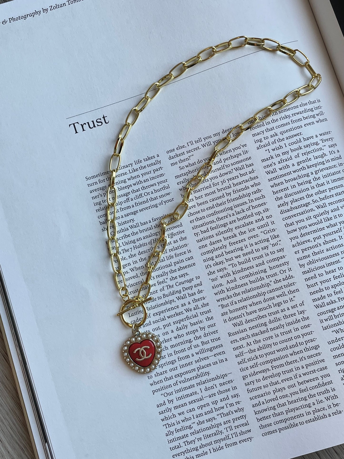 Repurposed Authentic Designer Zipper Pull Gold Plated Red Heart Necklace