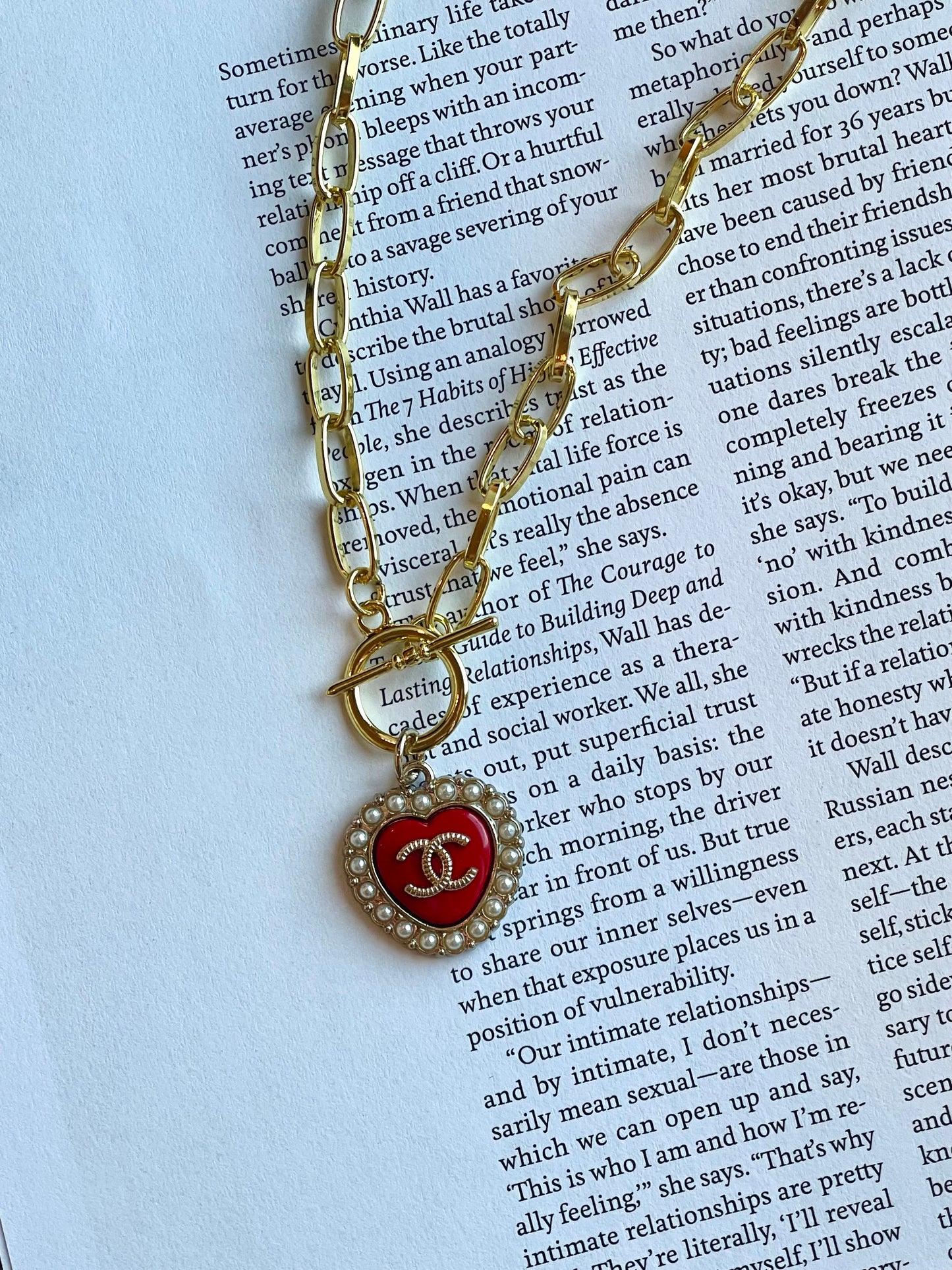 Repurposed Authentic Designer Zipper Pull Gold Plated Red Heart Necklace