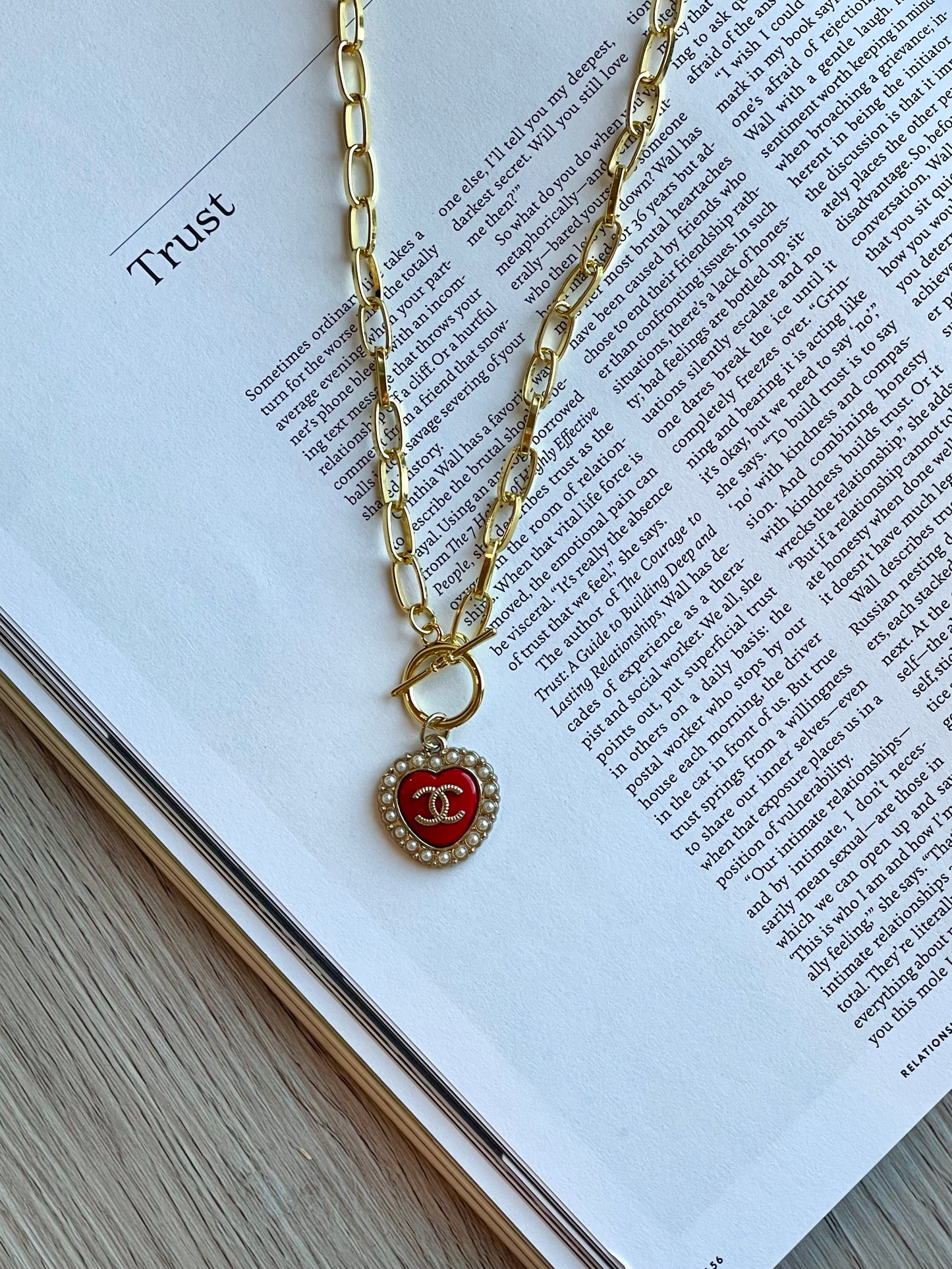 Repurposed Authentic Designer Zipper Pull Gold Plated Red Heart Necklace