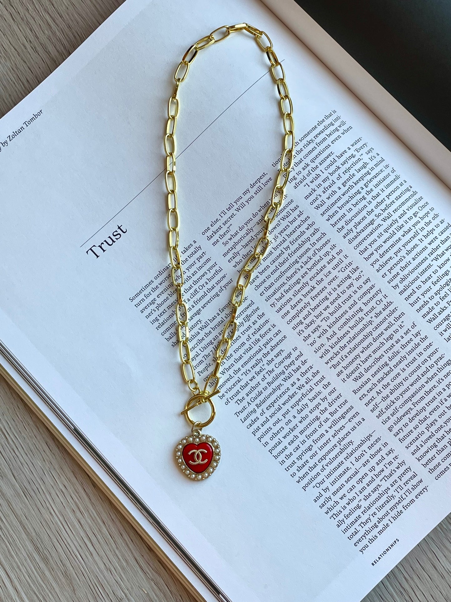 Repurposed Authentic Designer Zipper Pull Gold Plated Red Heart Necklace