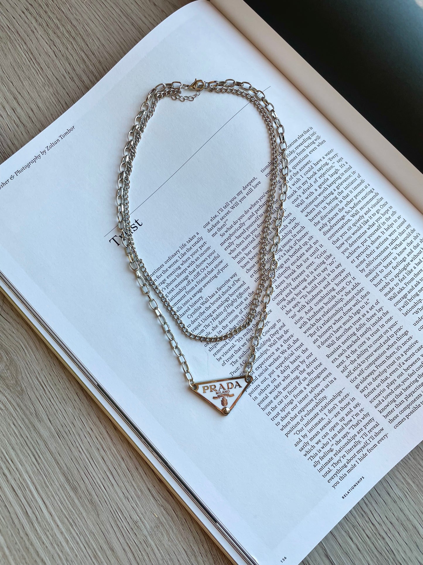 Repurposed Authentic Classic Triangle Logo Tag Layered Necklace