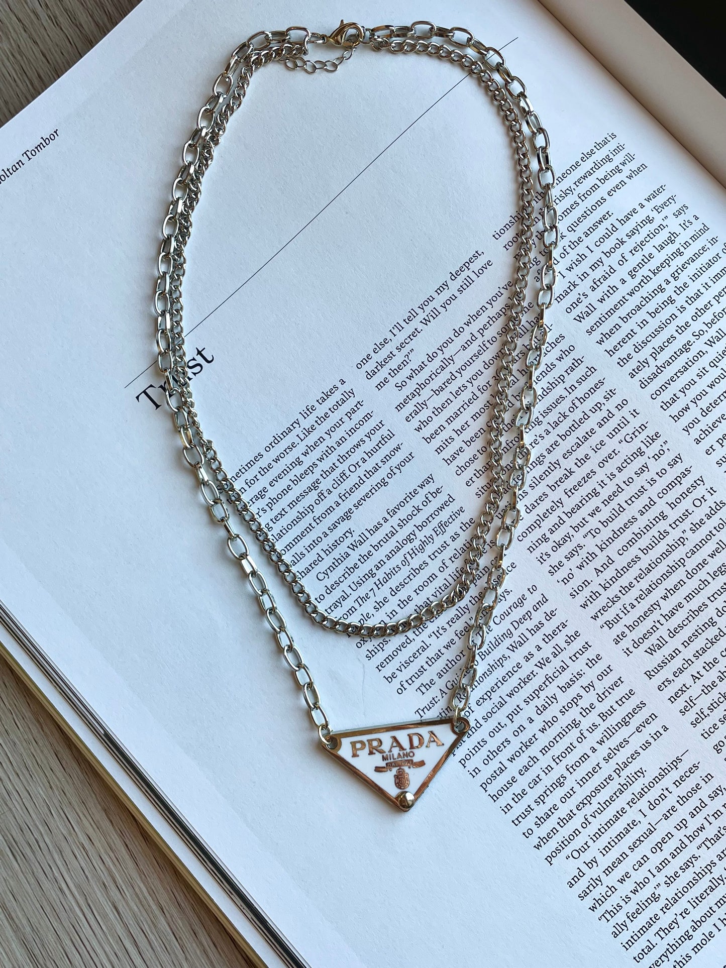 Repurposed Authentic Classic Triangle Logo Tag Layered Necklace