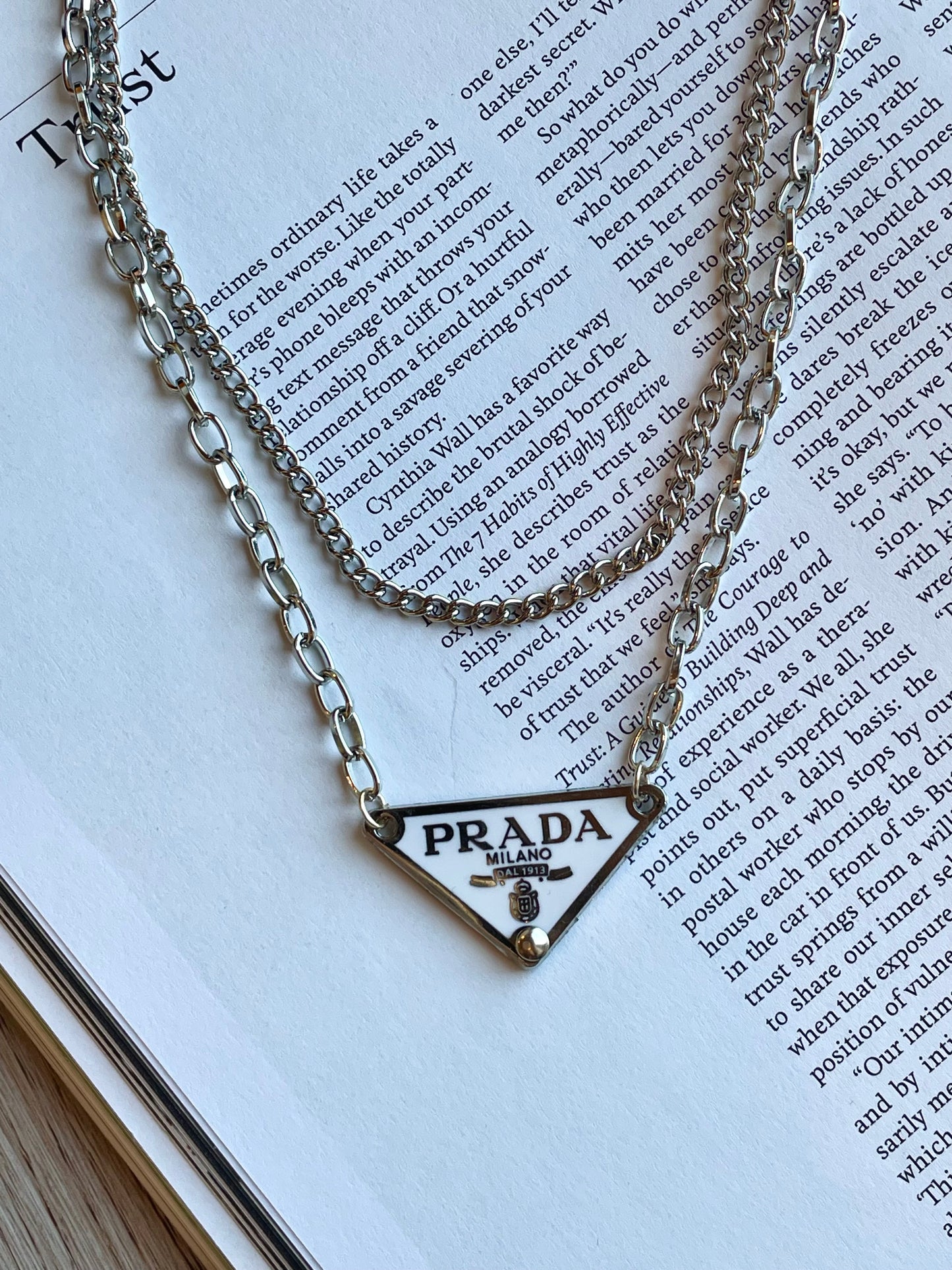 Repurposed Authentic Classic Triangle Logo Tag Layered Necklace